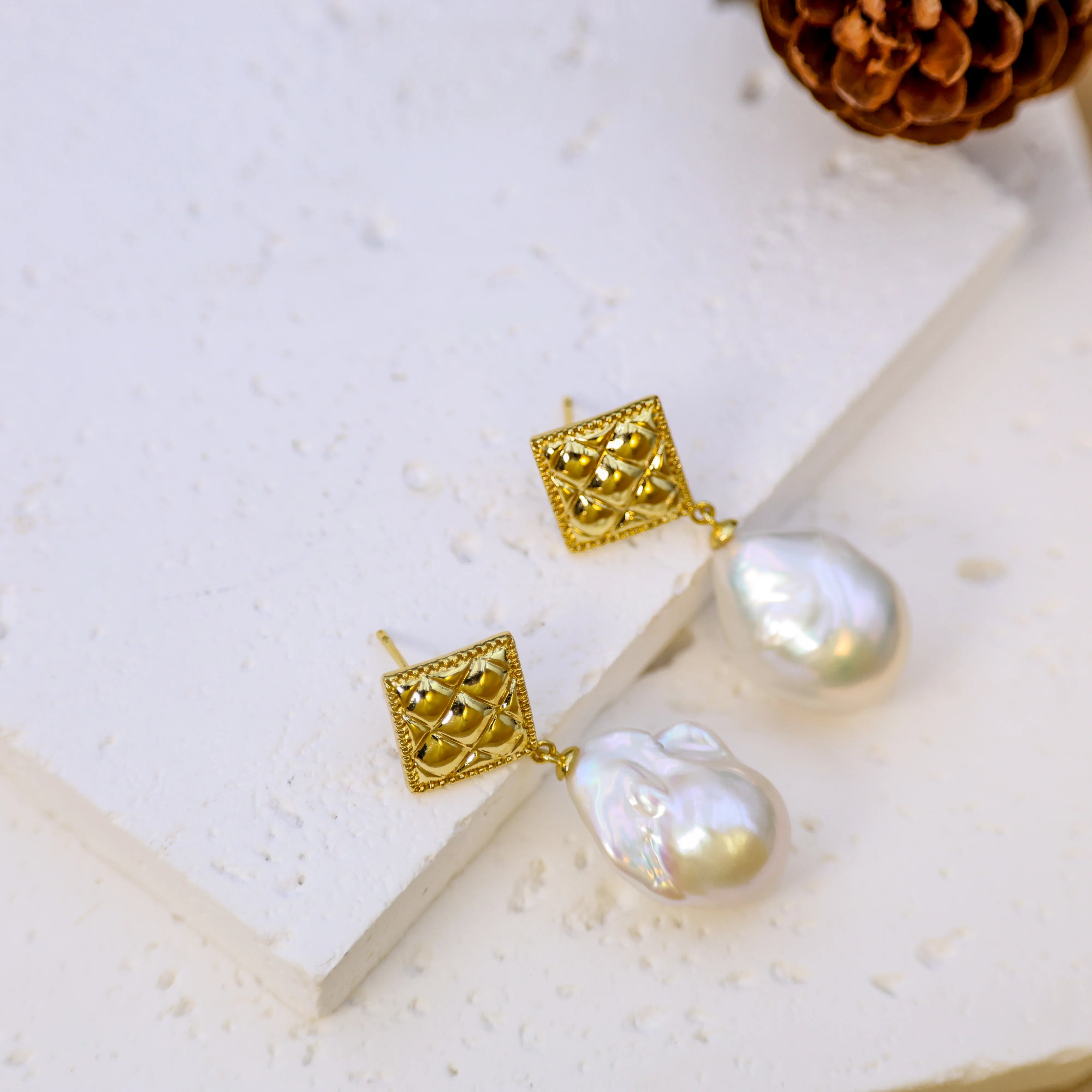 DIY Fashion Design Freshwater Baroque Pearl Earrings High Quality Dabarok Women's High End Earrings 18K gold-plated