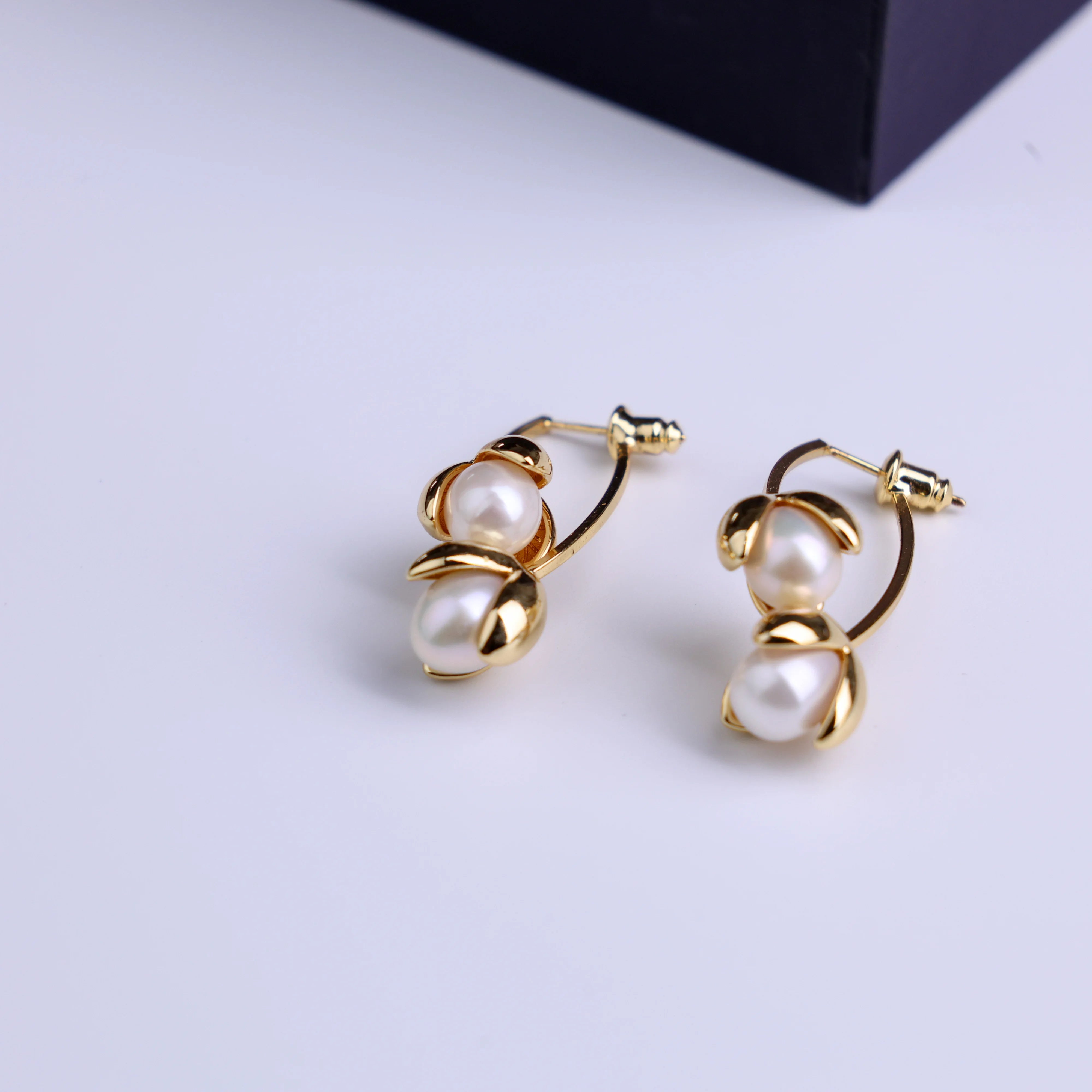 DIY Fashion Design Women's Trendy Tulip Earrings Freshwater Natural Pearls with18K gold Wedding Gift Wholesale Fashion Jewelry