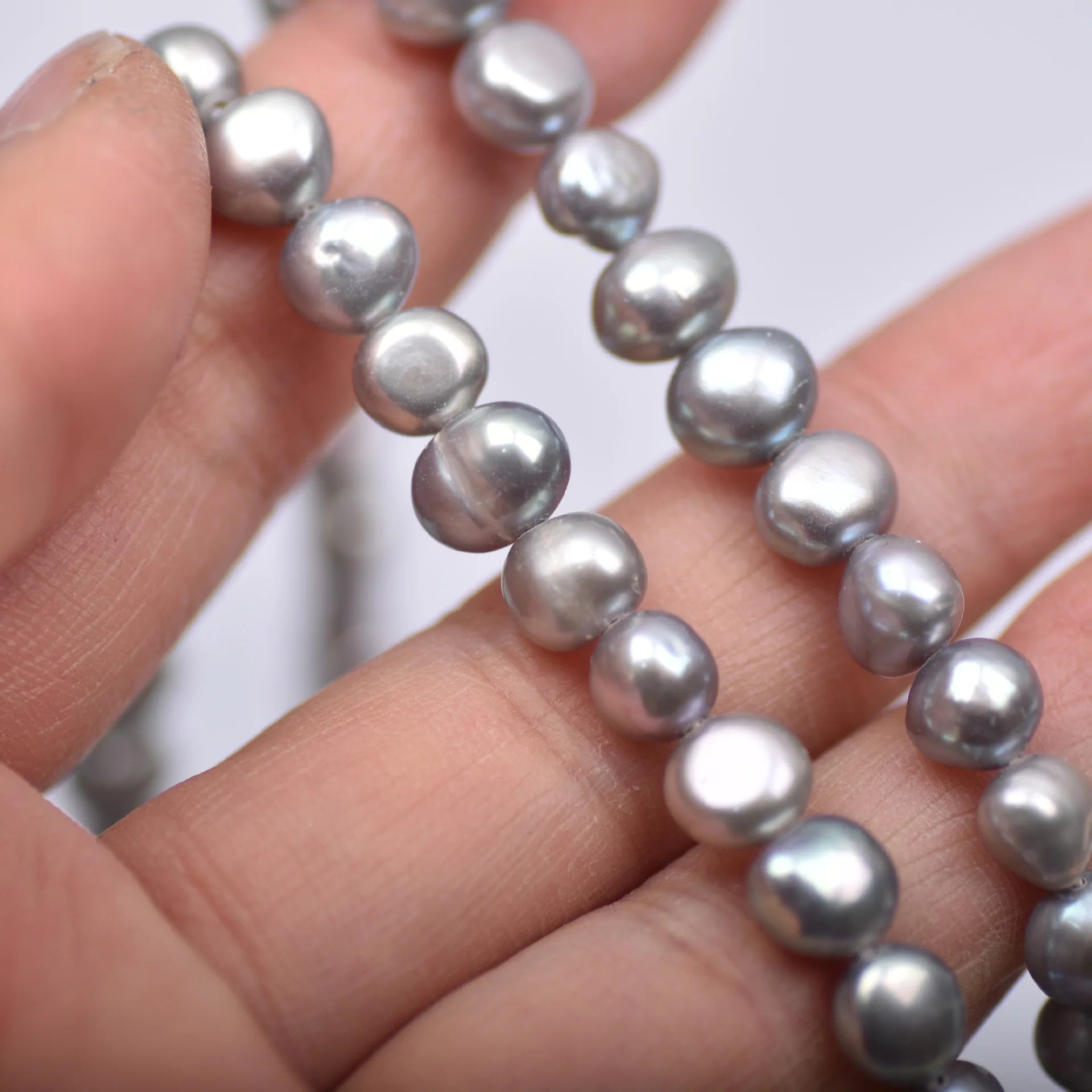 Natural freshwater pearls 7-8mm Freshwater Baroque Pearls Gray Silver Color Strands for Jewelry Use Customizable Hole