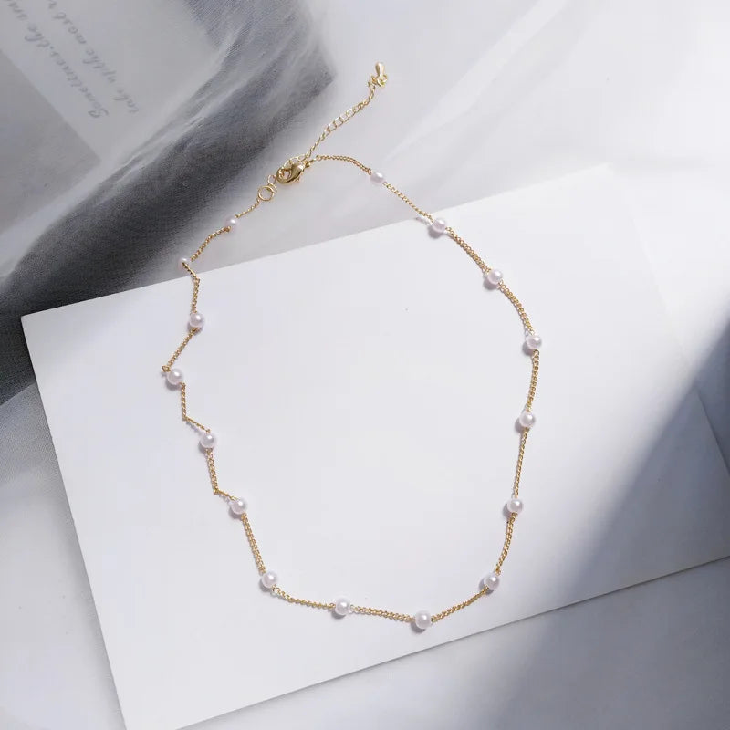 DIY Design Long necklace Women's Beautiful Natural Freshwater Pearl Necklace Paired with Dress, High end and Elegant gold-plated