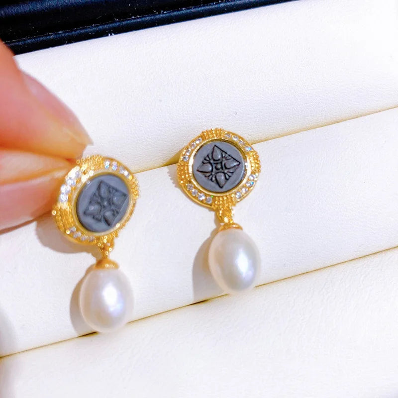 Natural Water Pearl Earrings Unisex Trendy Retro Drop Pendant 14k Gold Electroplating Star Awn Fashion Diamond Silver DIY