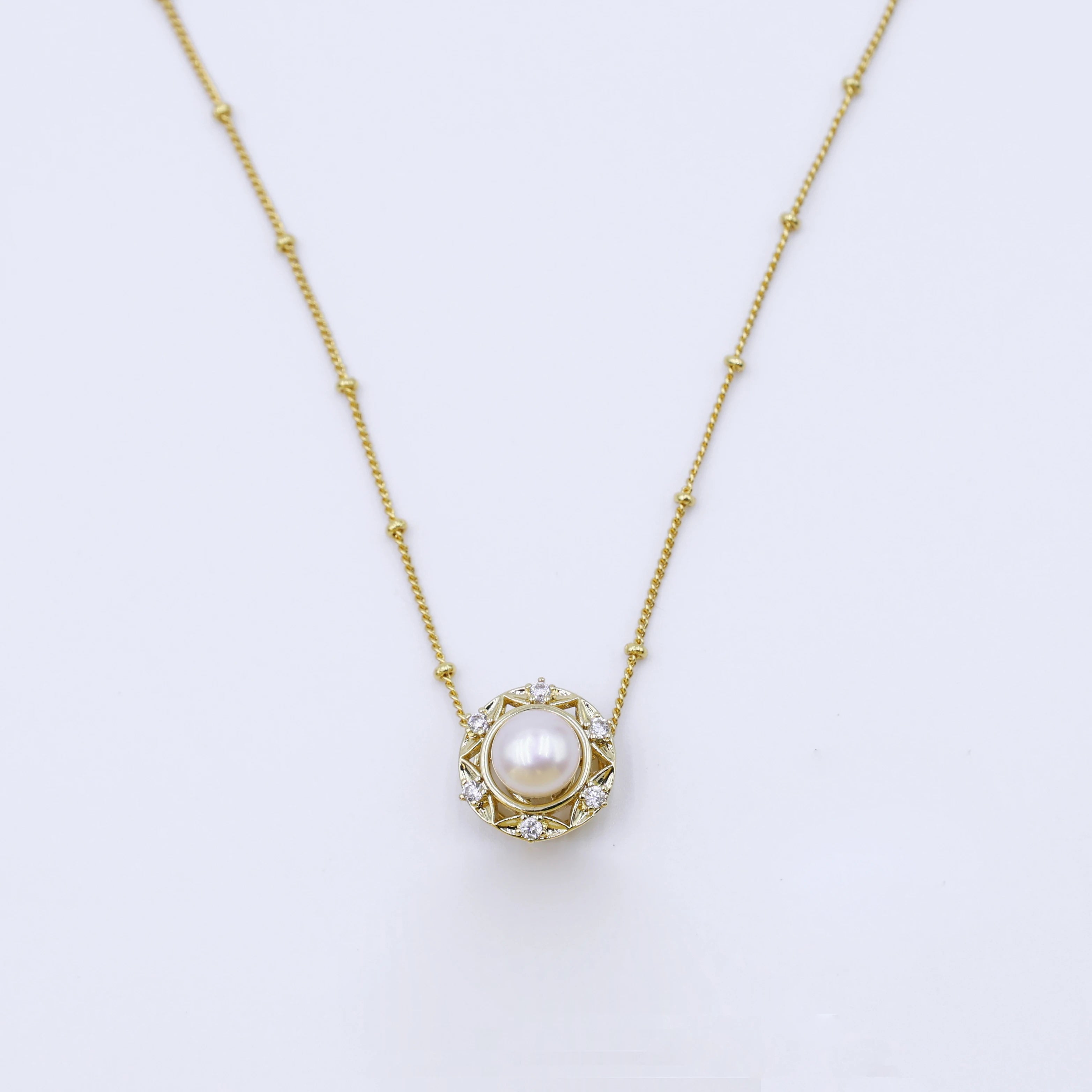 DIY Fashion Design Freshwater Natural Pearl 18K Gold Plated Necklace Cute Style for Wedding and Party Gift