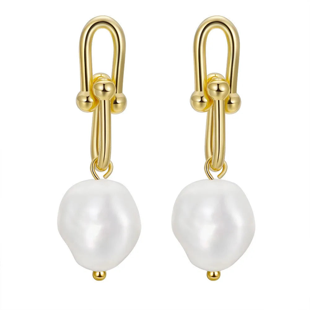Ladies' DIY high-quality 18K gold-plated pearl earrings Natural freshwater pearl
