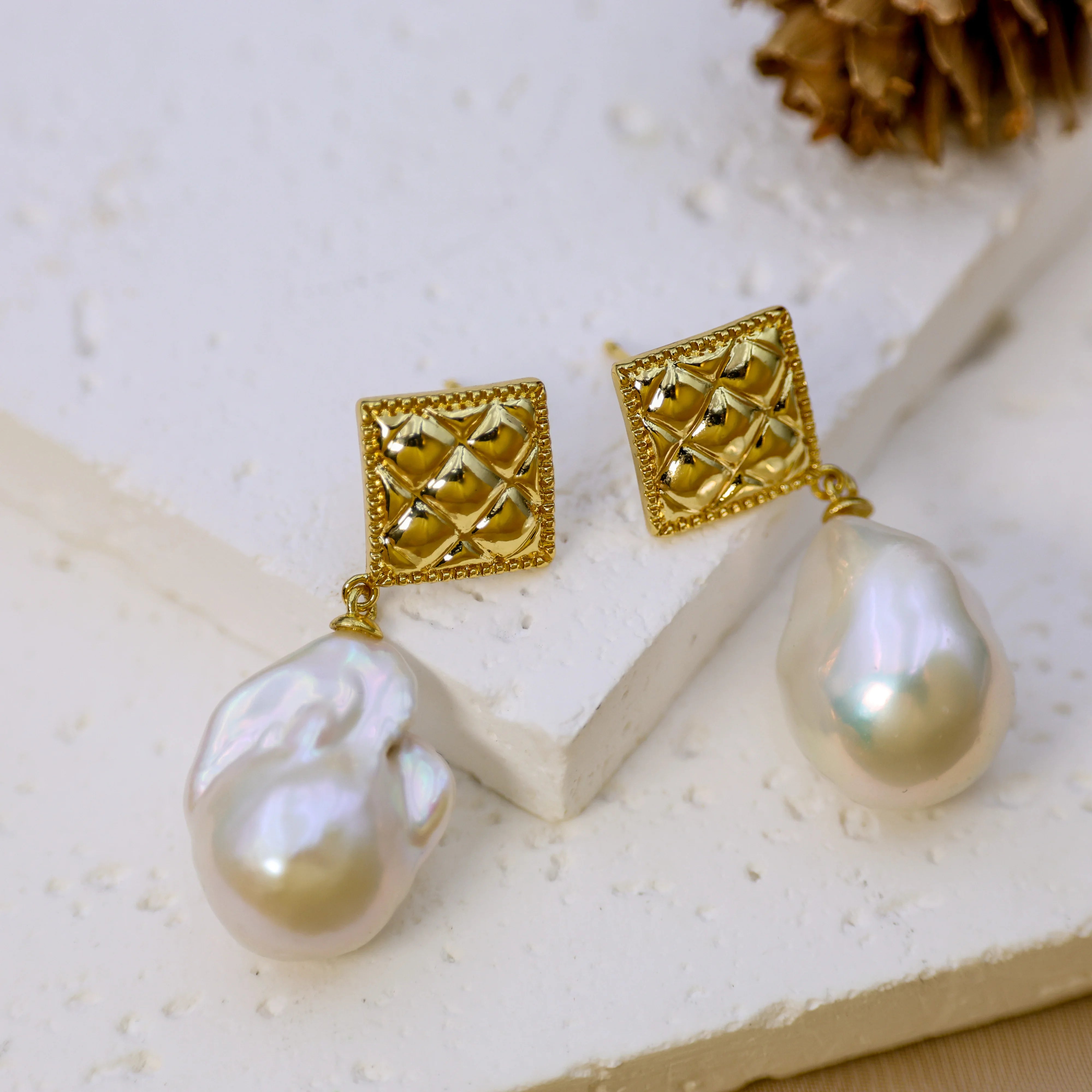 DIY Fashion Design Freshwater Baroque Pearl Earrings High Quality Dabarok Women's High End Earrings 18K gold-plated
