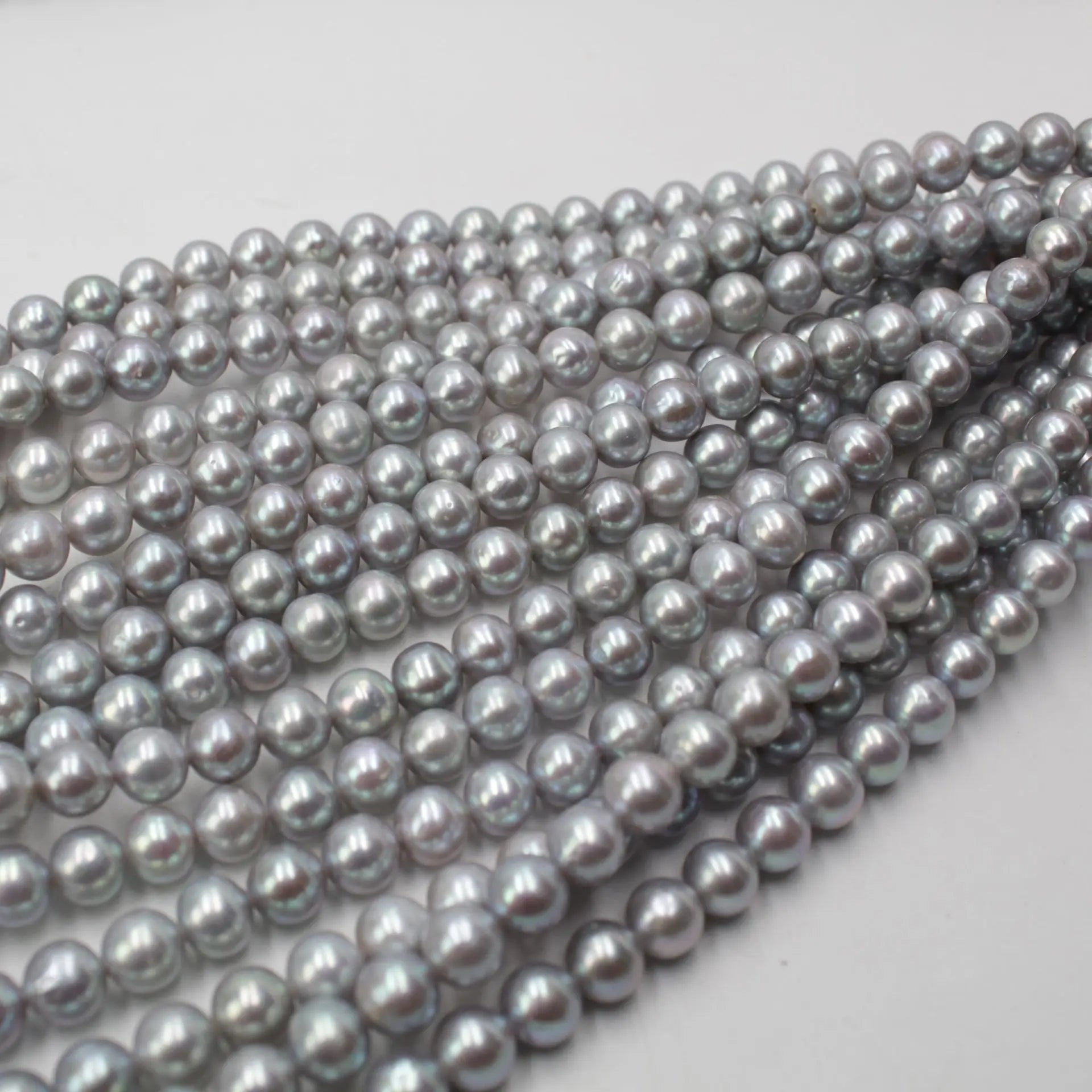 4A Grade 7-8mm Natural Gray Freshwater Pearls Loose round Pearl Drilled for DIY Jewelry & Jewelry Making