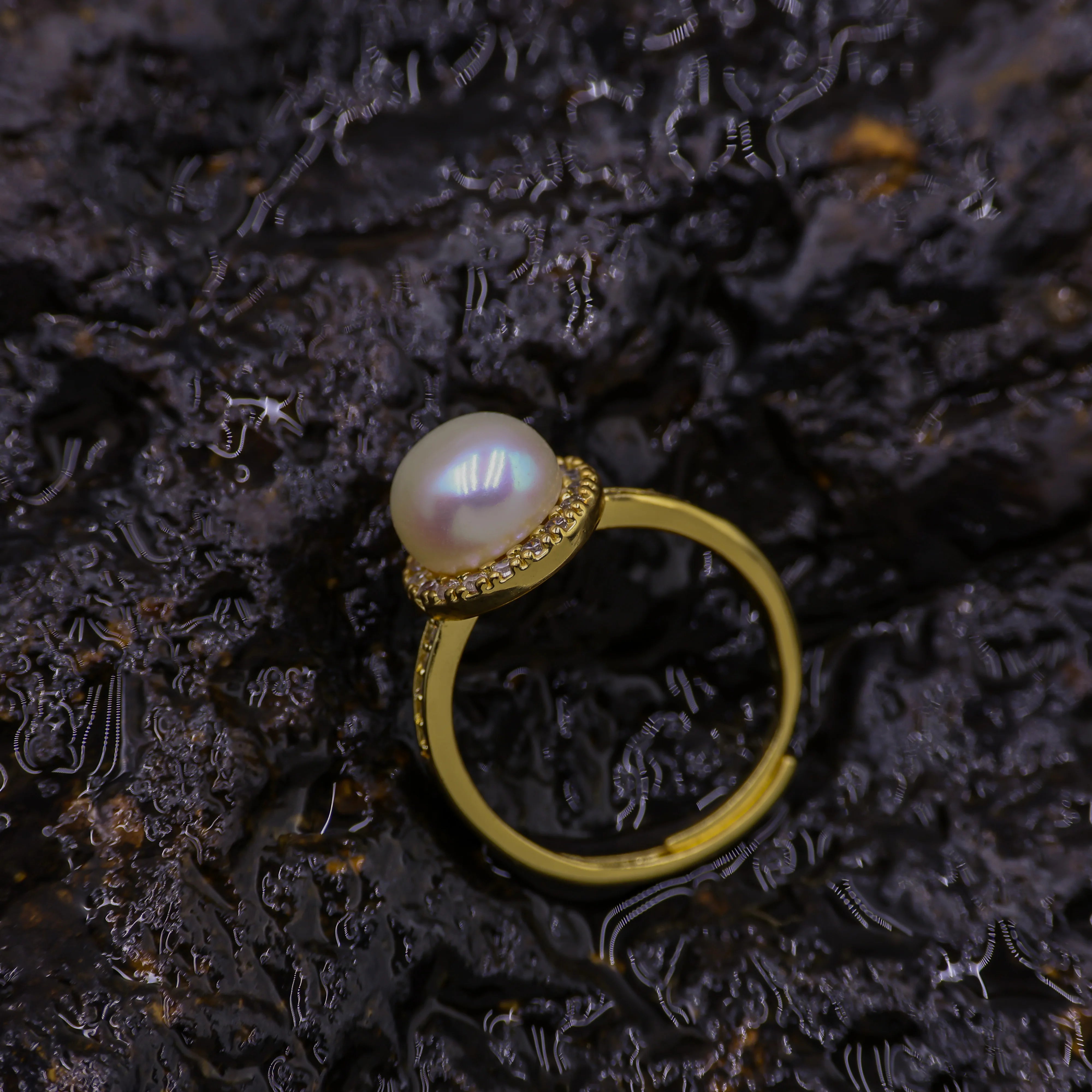 High Quality 18K Gold Plated Natural Freshwater Pearl Ring Luxury Adjustable Open Wedding Jewelry Wholesale