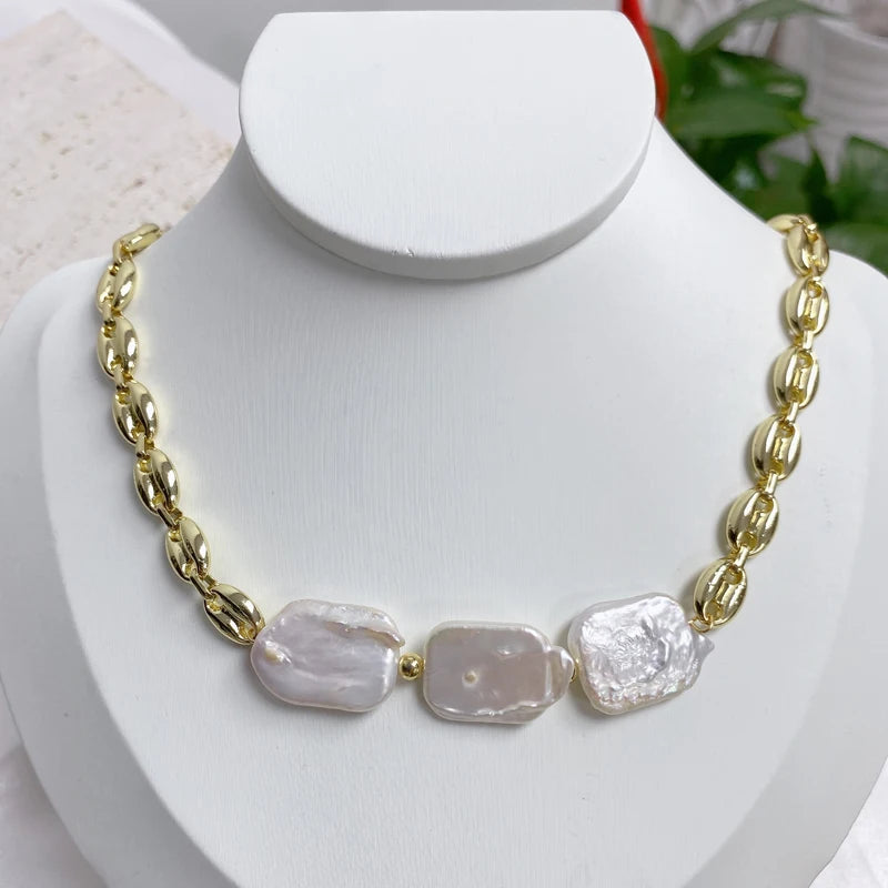 Customizable natural freshwater pearl 18K gold-plated necklace with Baroque pearl high-end design High end DIY design products