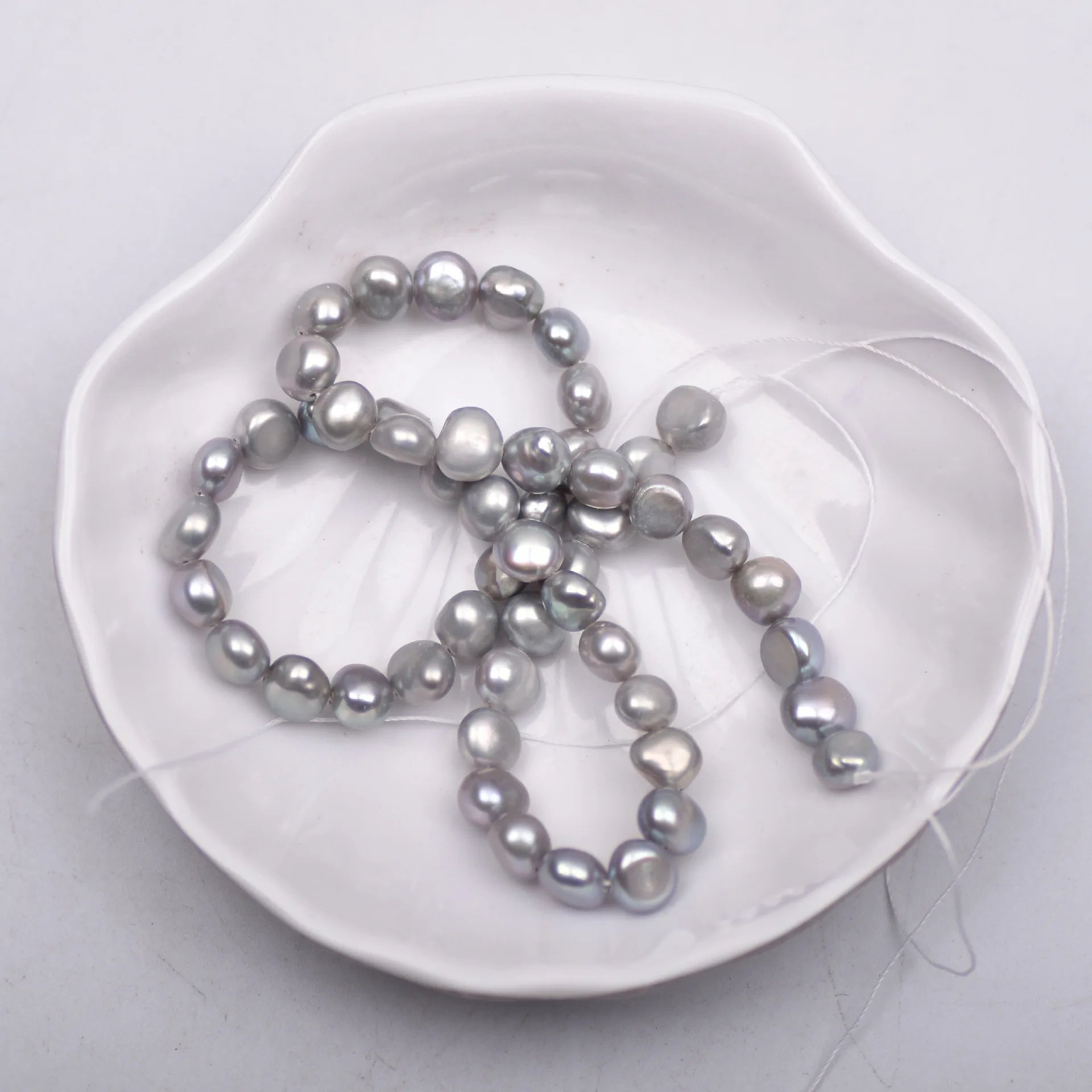 Natural freshwater pearls 7-8mm Freshwater Baroque Pearls Gray Silver Color Strands for Jewelry Use Customizable Hole