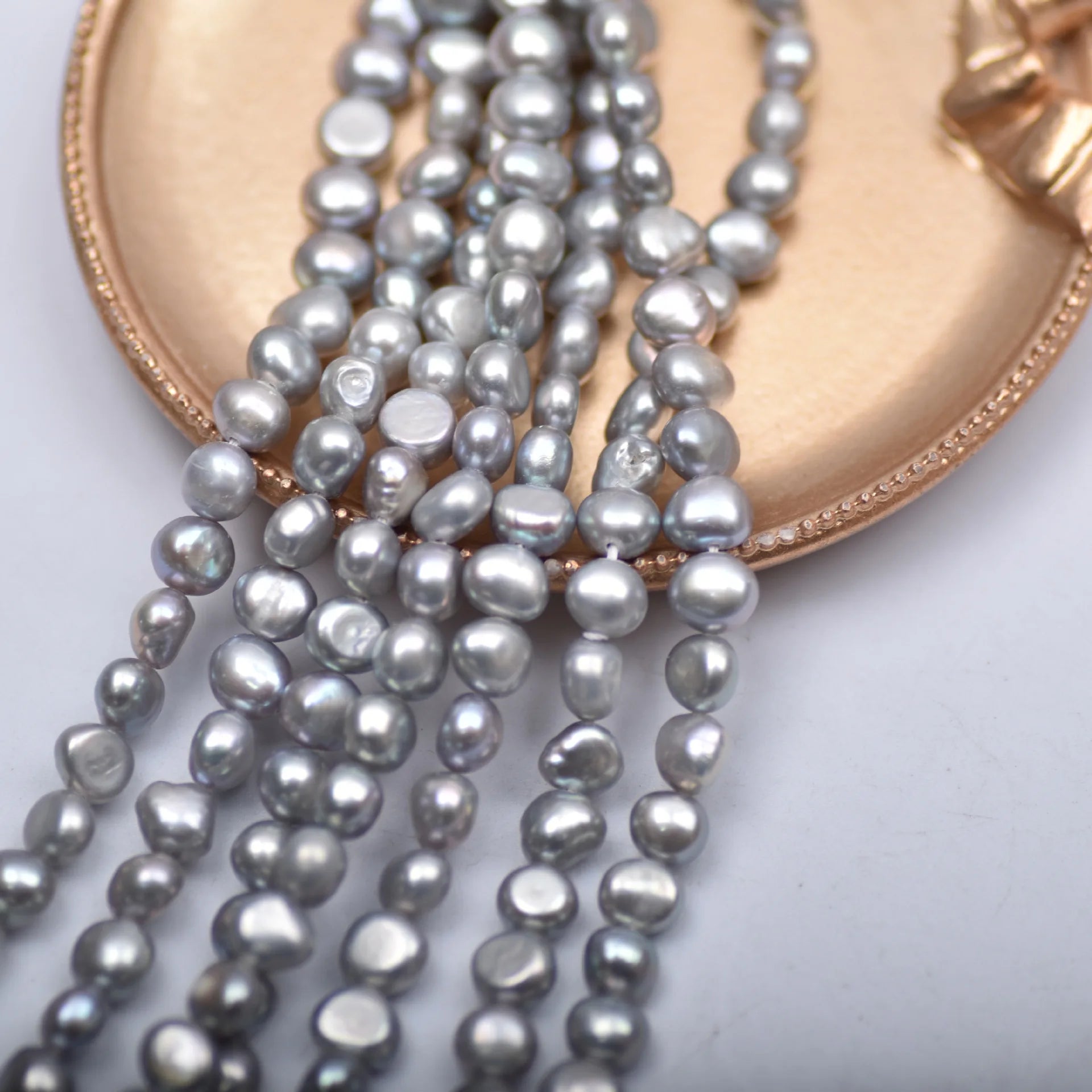 Natural freshwater pearls 7-8mm Freshwater Baroque Pearls Gray Silver Color Strands for Jewelry Use Customizable Hole