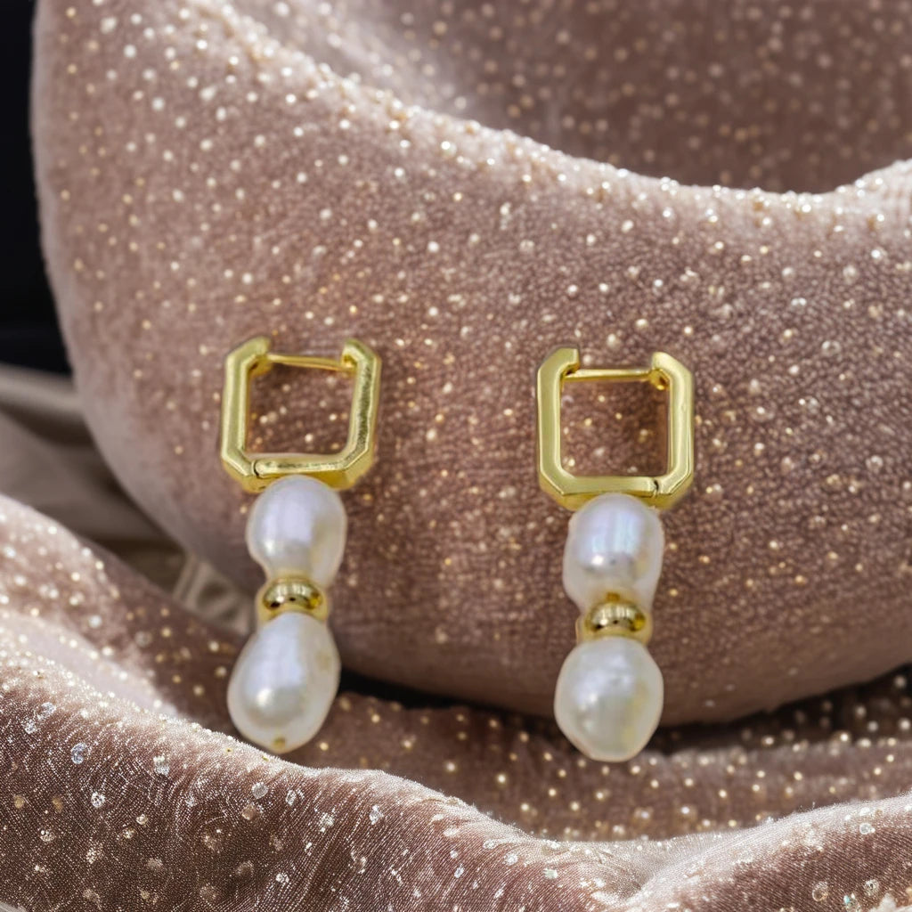DIY Fashion Design Natural Freshwater Pearl 18K Gold Plated Women's Earrings