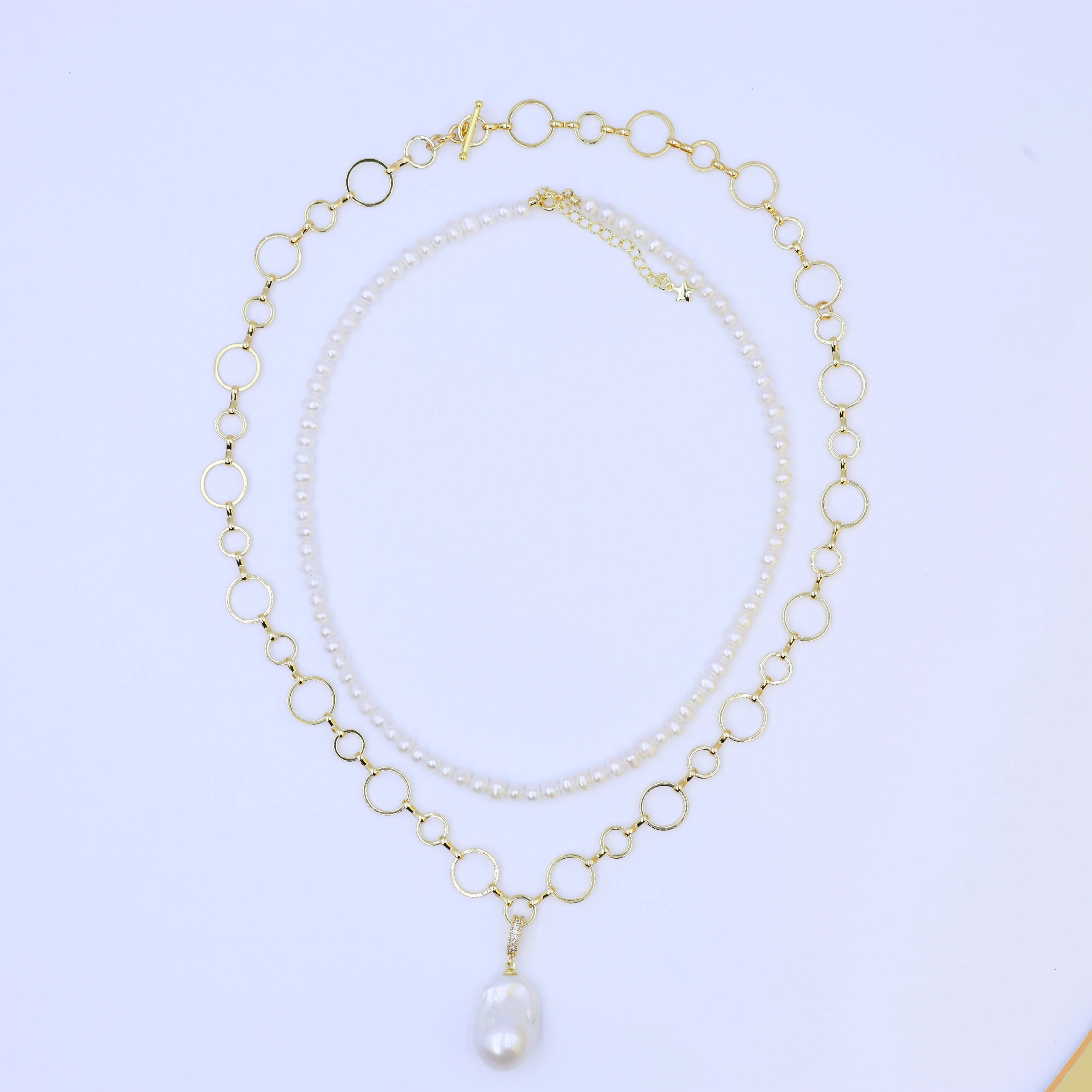 DIY Fashion Design Precious Natural Freshwater Pearl Balloon Pearl Pendant 18K Gold Necklace Combination Necklace