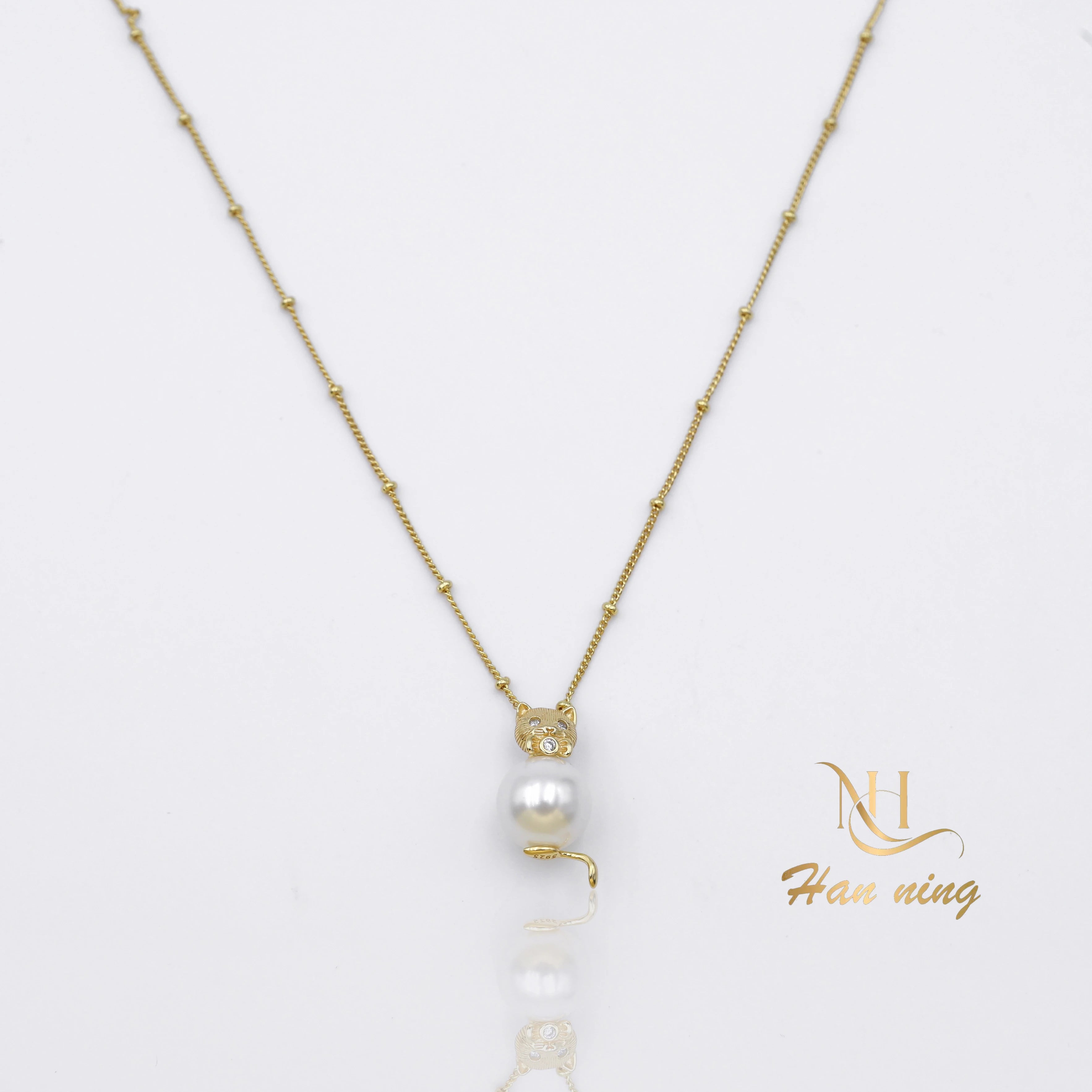 925 Sterling Silver Freshwater Pearl Necklace with Moissanite Diamonds Faux Pearl Pattern Wedding Party Jewelry Gift Women