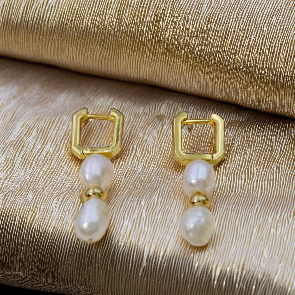 DIY Fashion Design Natural Freshwater Pearl 18K Gold Plated Women's Earrings