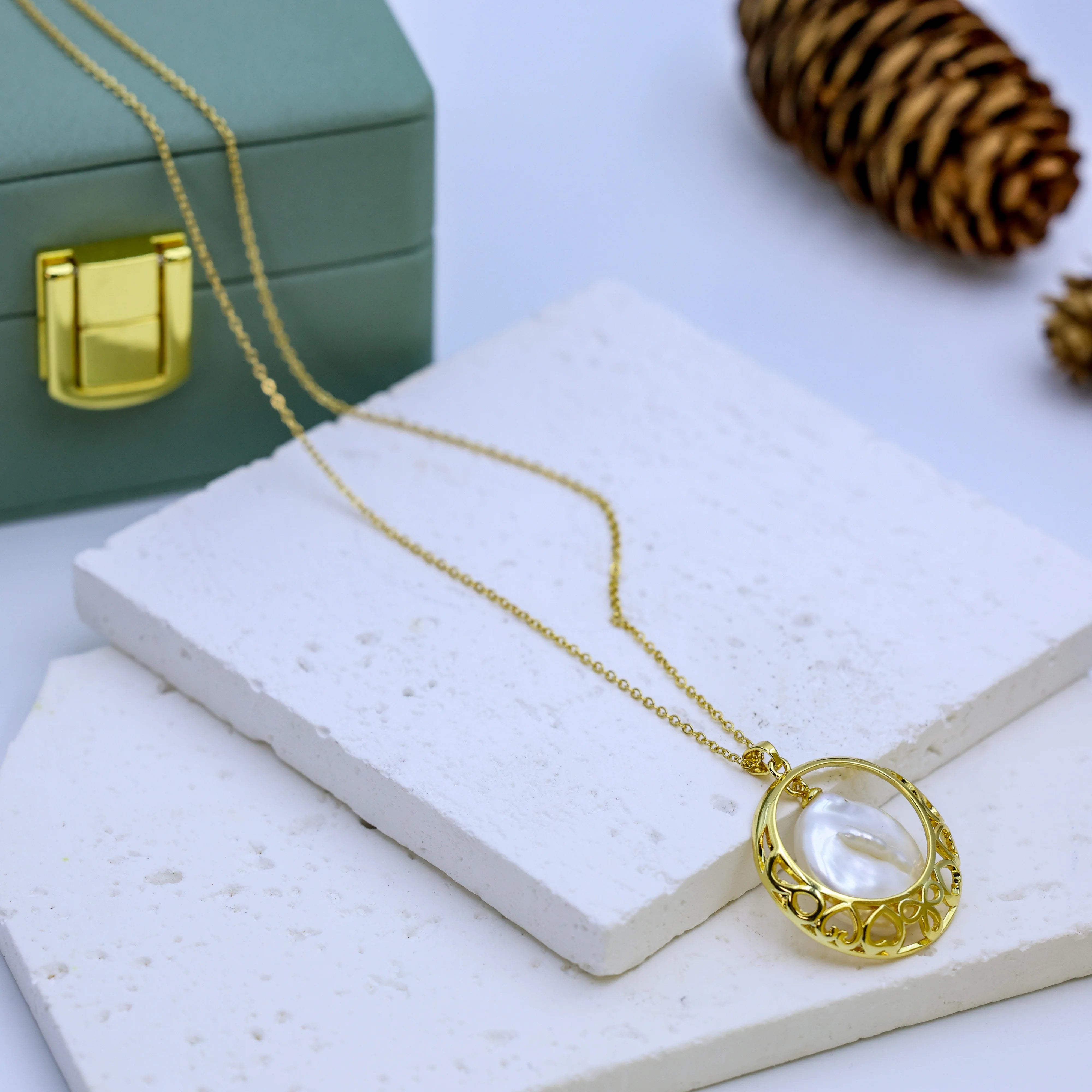 DIY Design Natural Freshwater Baroque Pearl Pendant unisex Necklace French Style Design 18K Gold Plating Trendy Gift