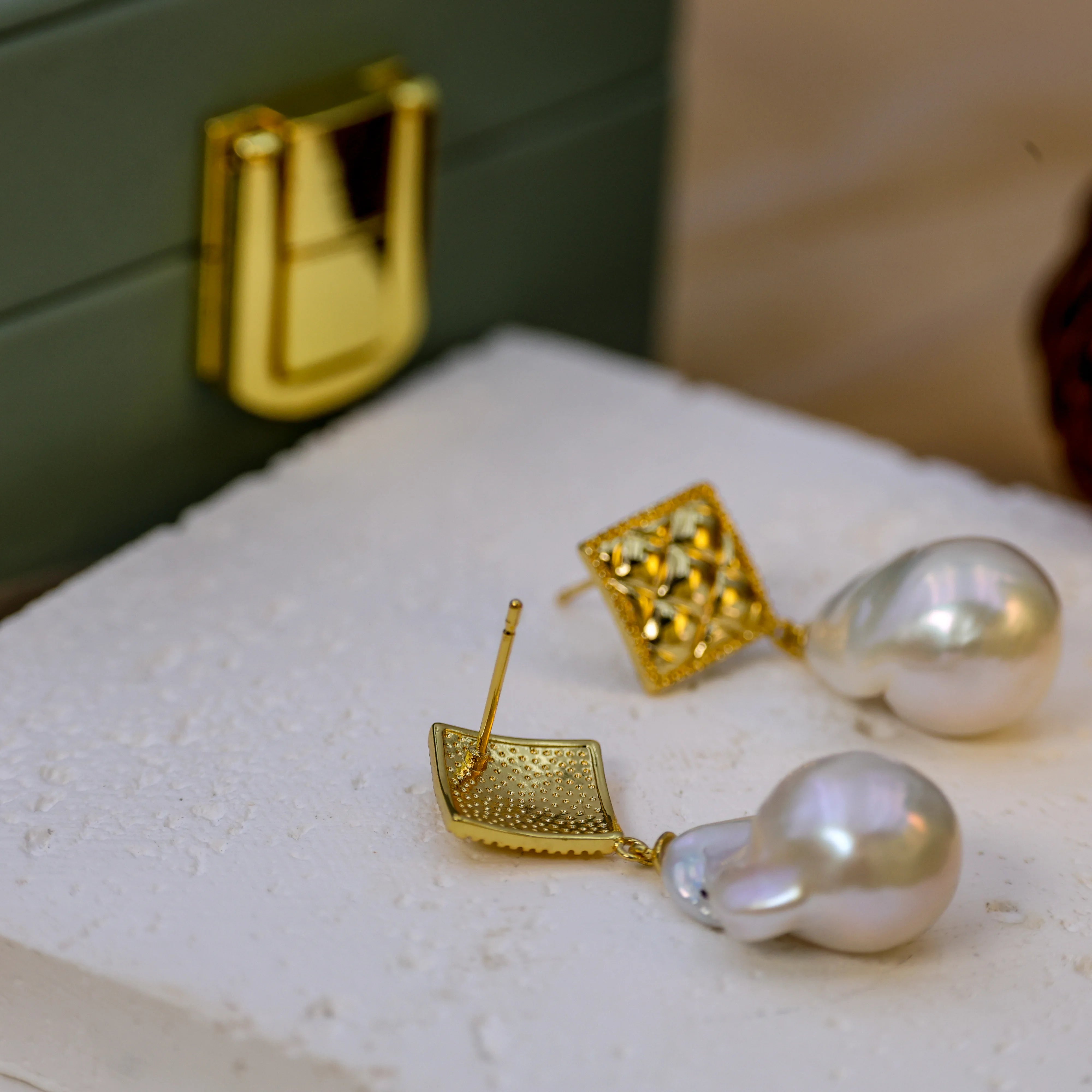 DIY Fashion Design Freshwater Baroque Pearl Earrings High Quality Dabarok Women's High End Earrings 18K gold-plated