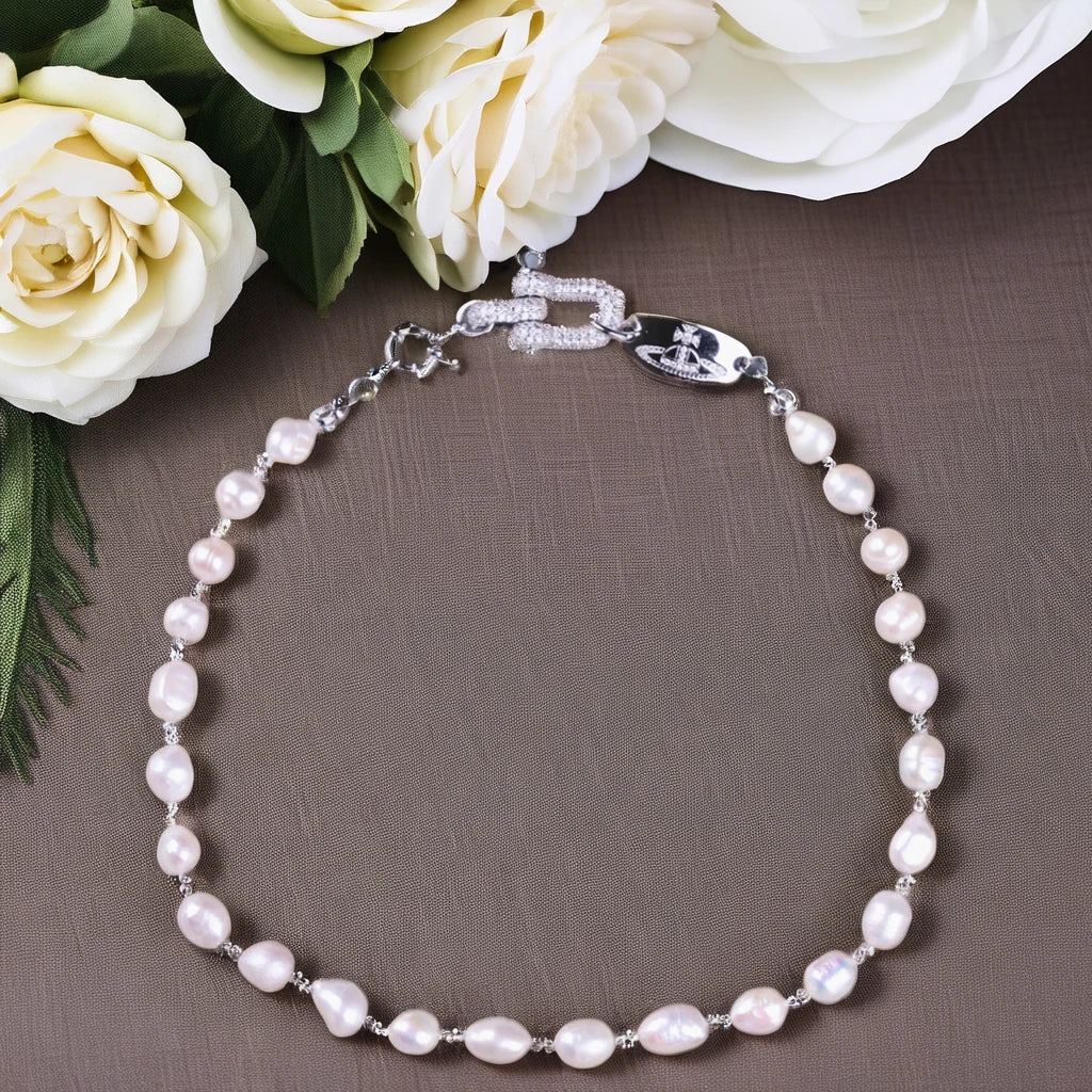 DIY Handmade Romantic Retro Natural Freshwater Pearl Necklace Gold Plated for Wedding and Party Gifts
