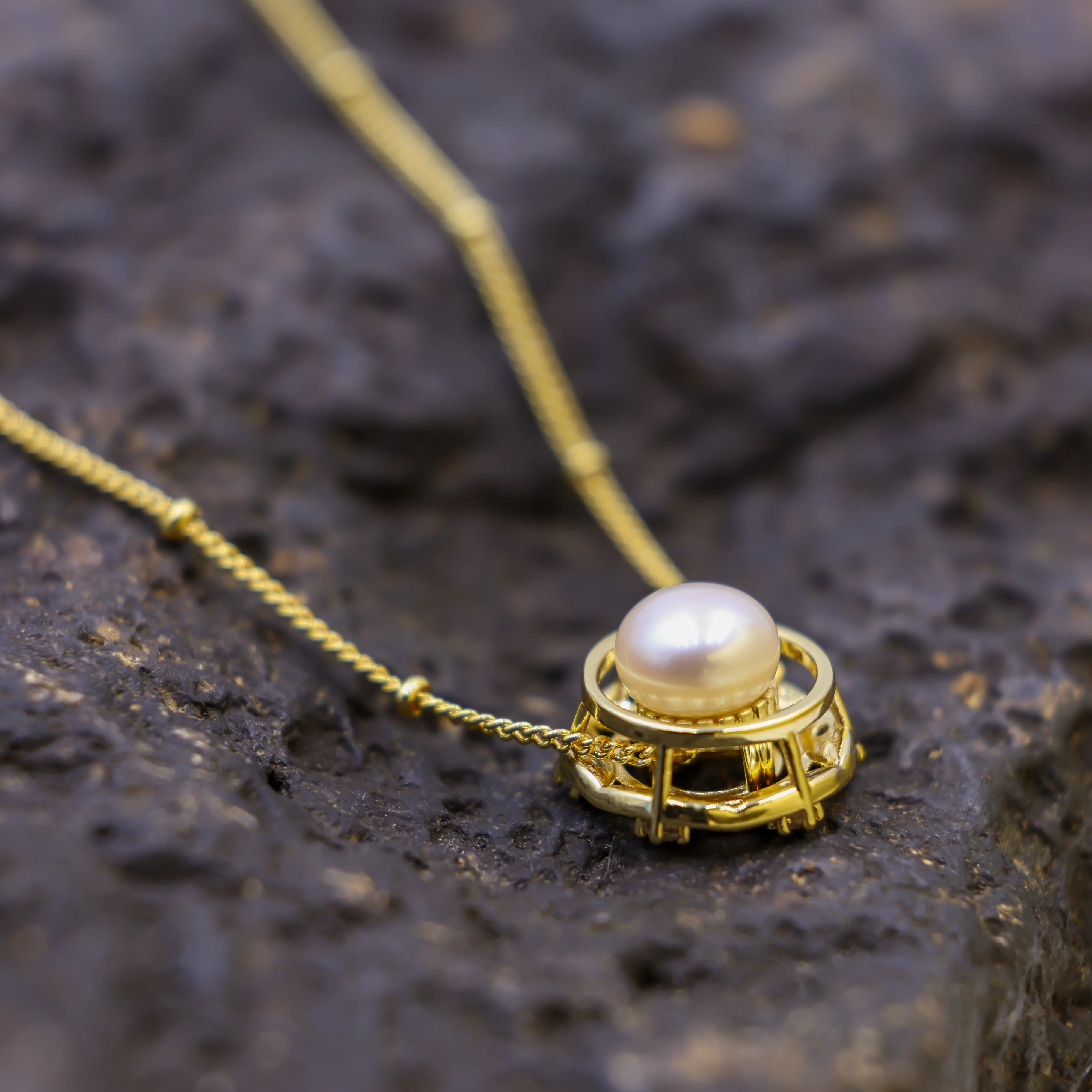 DIY Fashion Design Freshwater Natural Pearl 18K Gold Plated Necklace Cute Style for Wedding and Party Gift