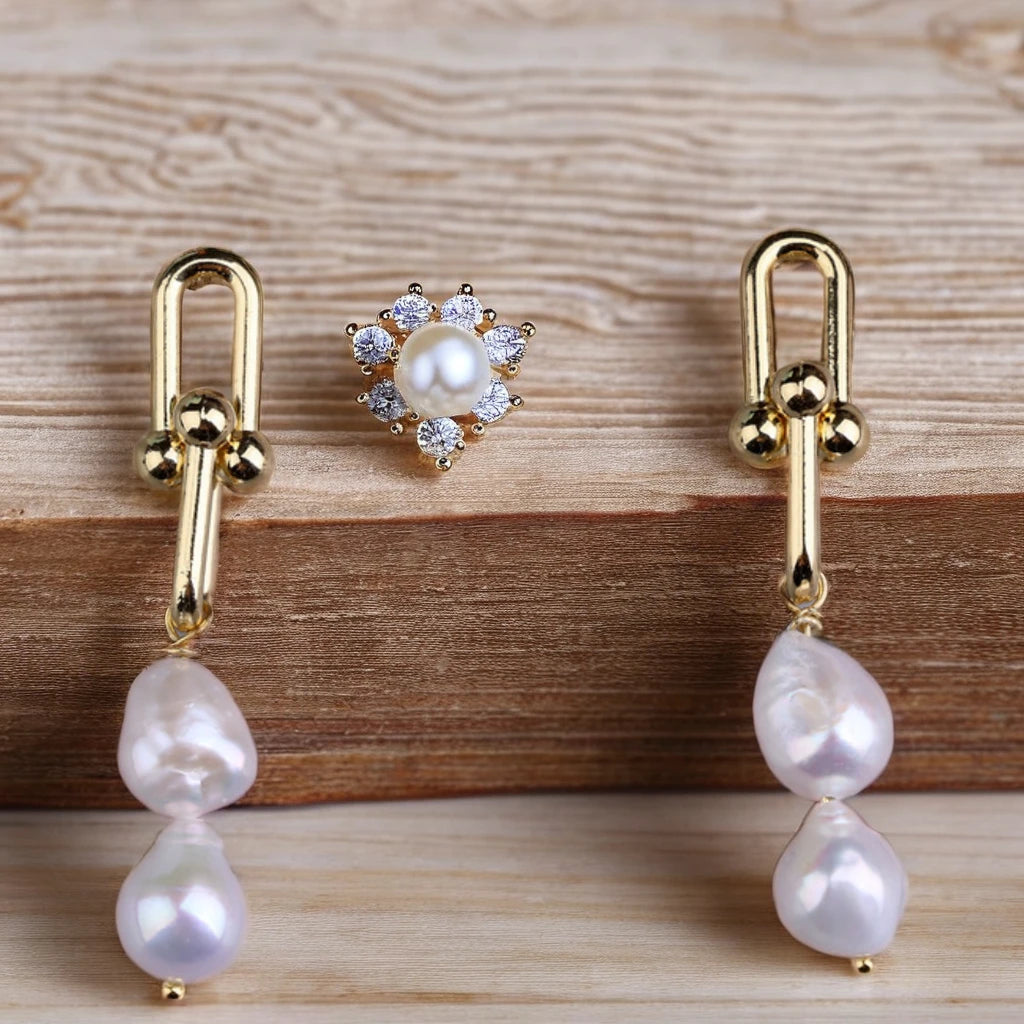Ladies' DIY high-quality 18K gold-plated pearl earrings Natural freshwater pearl