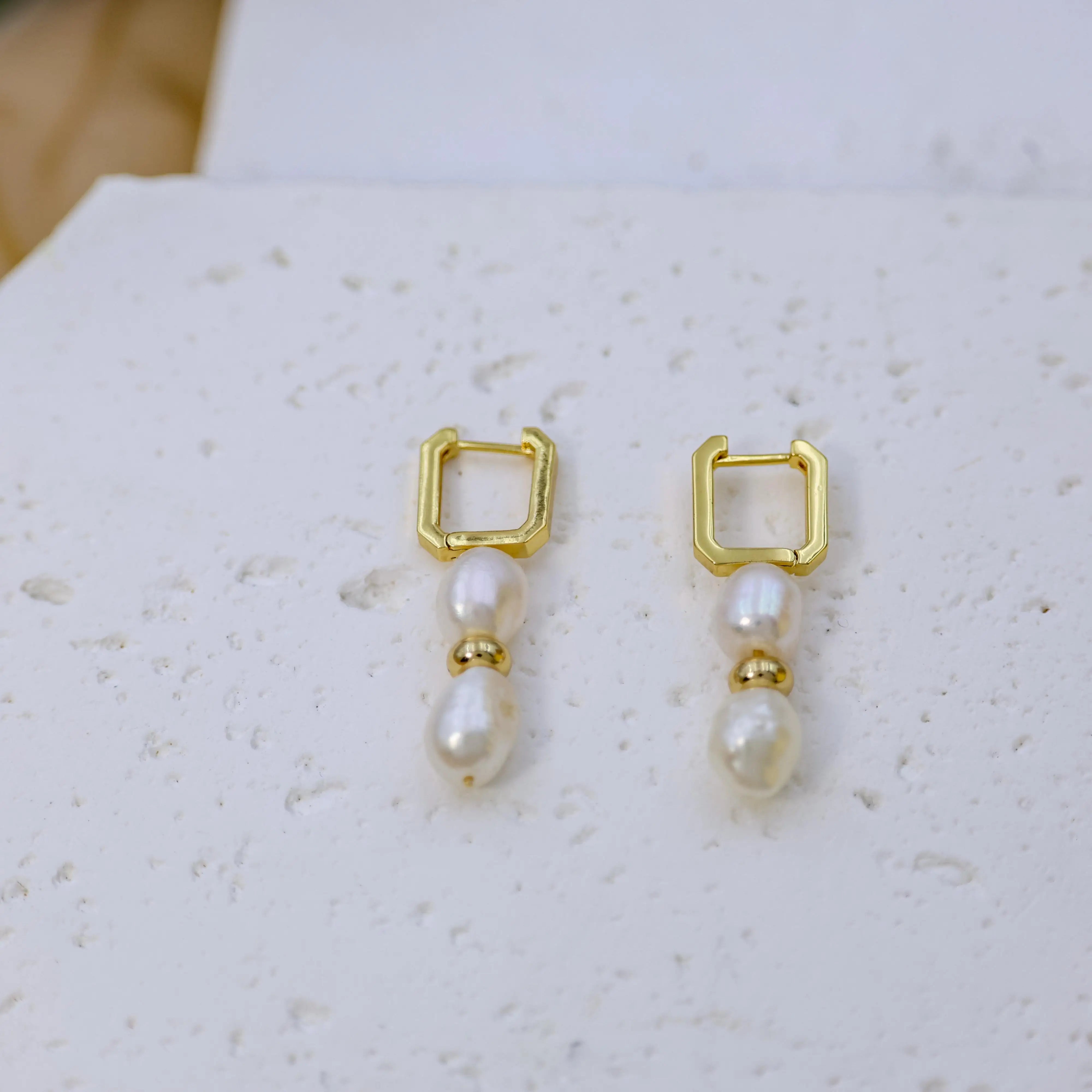 DIY Fashion Design Natural Freshwater Pearl 18K Gold Plated Women's Earrings