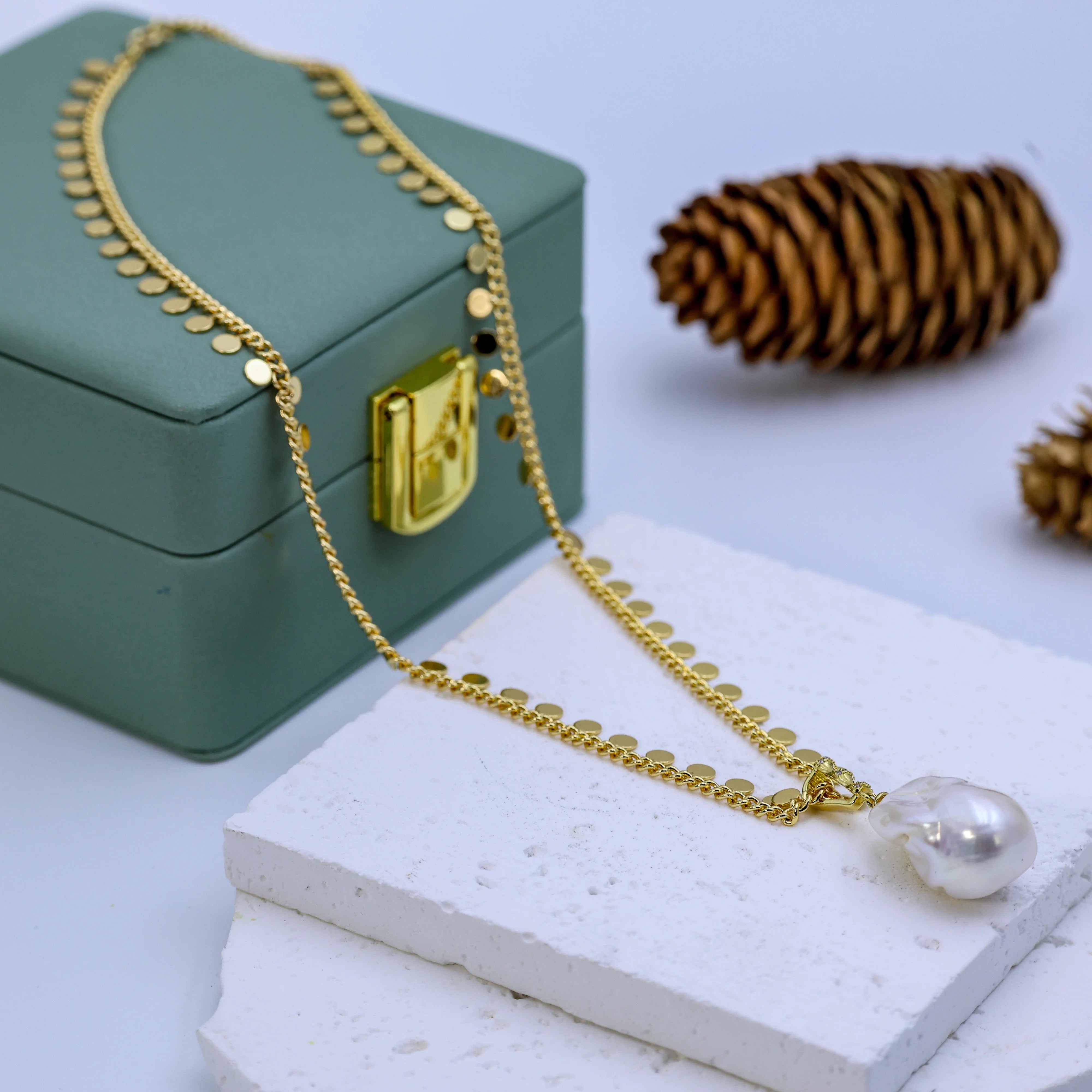 Ladies' DIY 18K gold plated high-end natural shaped pearl Baroque necklace