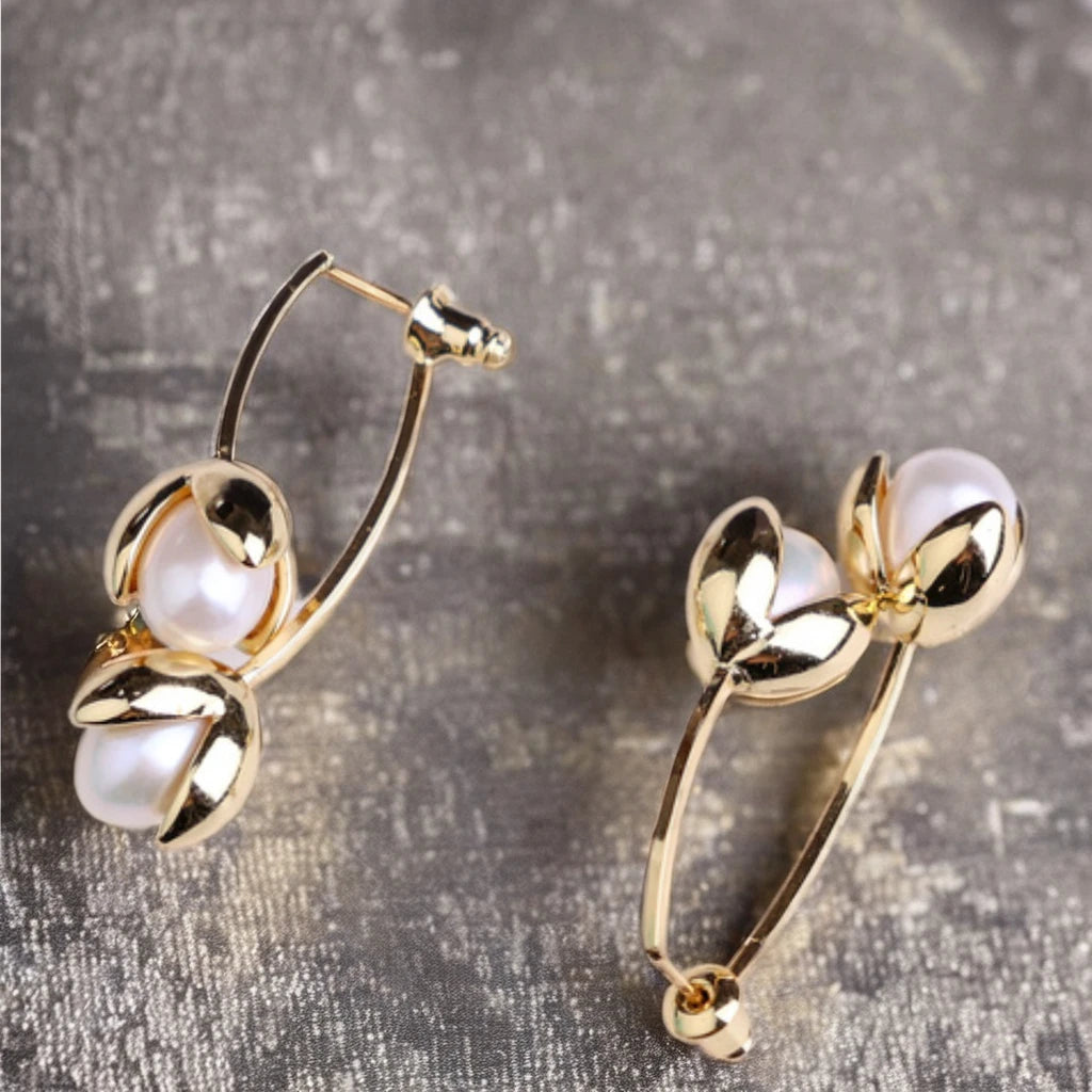 DIY Fashion Design Women's Trendy Tulip Earrings Freshwater Natural Pearls with18K gold Wedding Gift Wholesale Fashion Jewelry