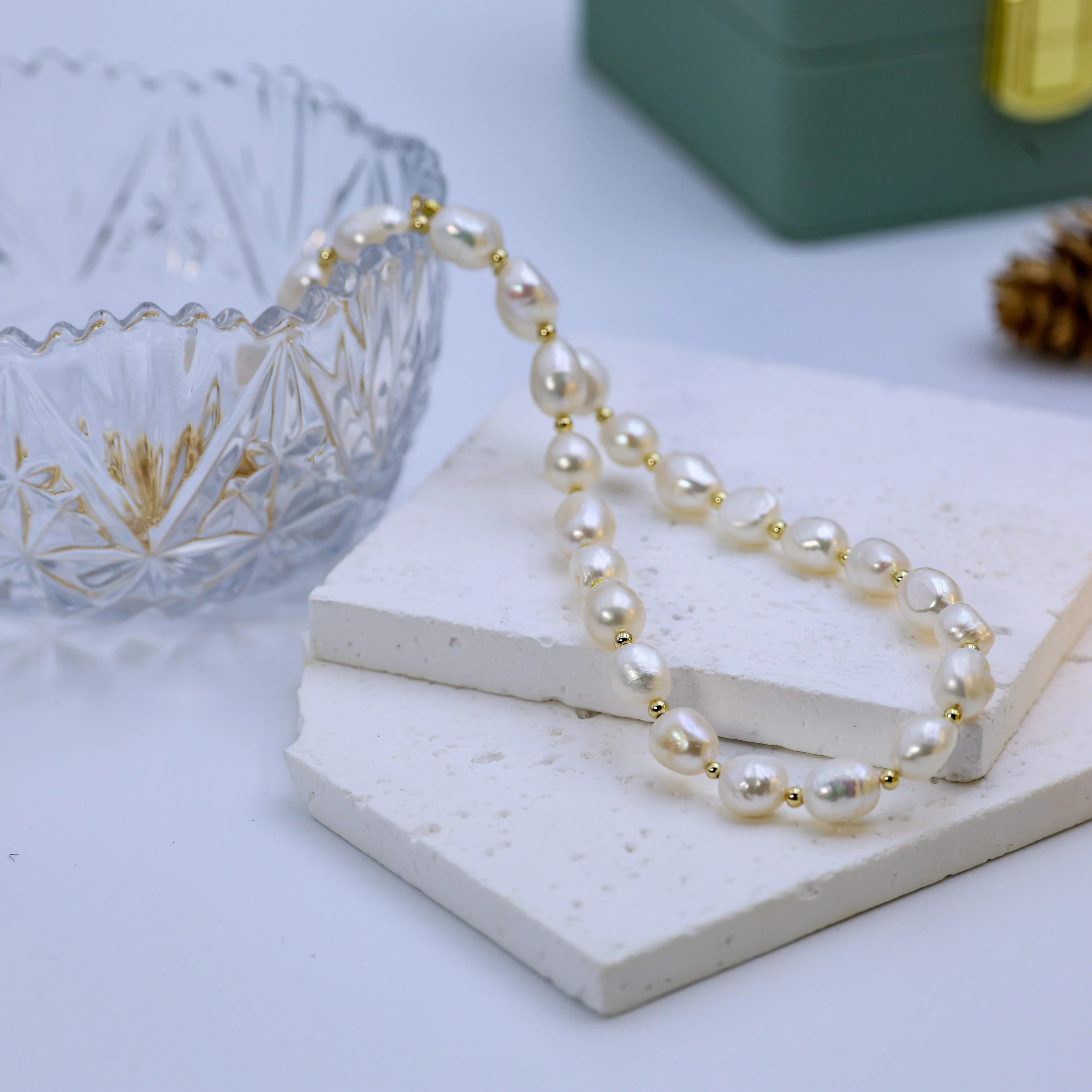 DIY Fashion Design 18K Gold Plated big Size 9-10mm White Freshwater Pearl Choker Necklace Classic Style for Gift