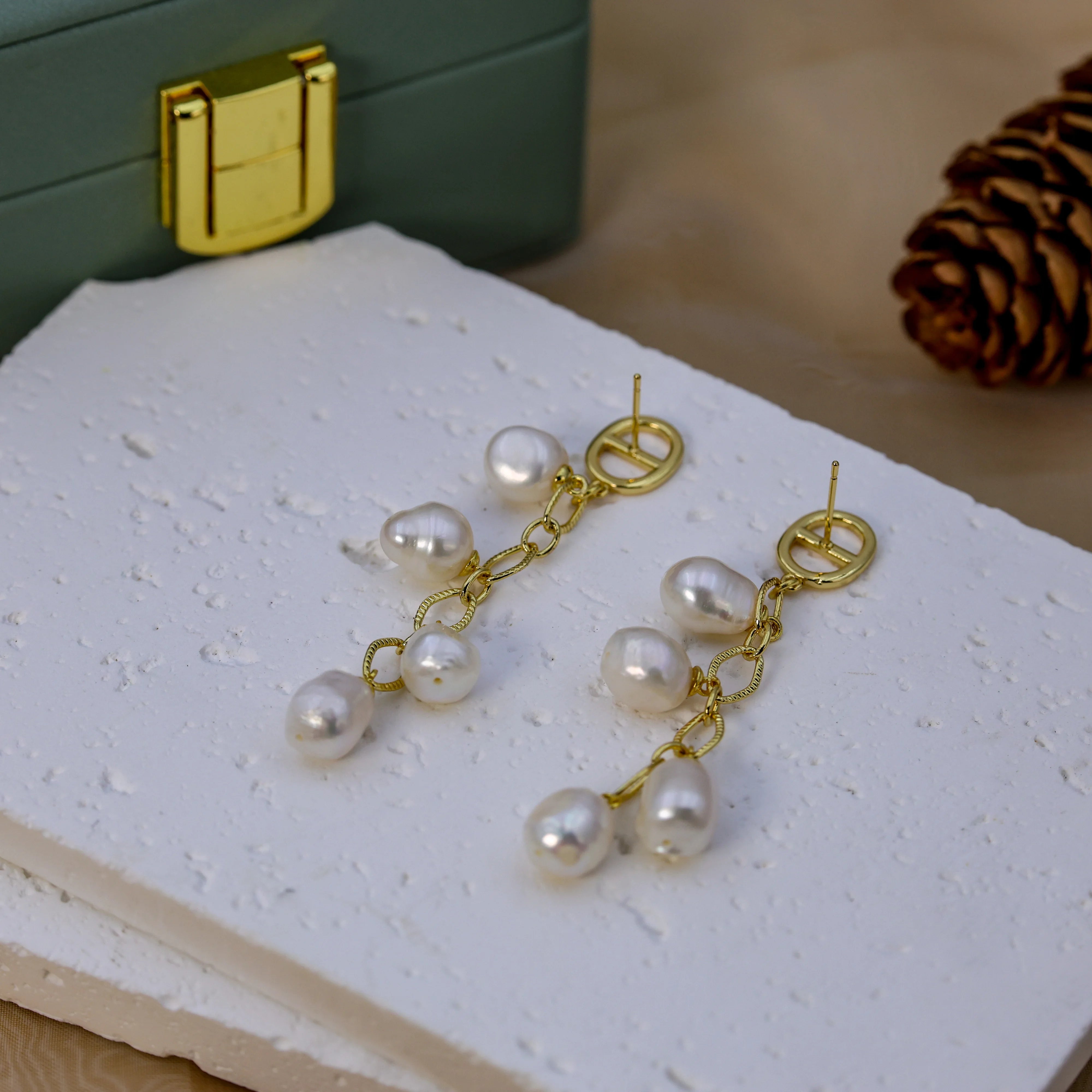 DIY Design Nature Freshwater Pearl Drop Earring Luxury Elegant Wedding Jewelry Gold Plating Gift Original Echo Eardrop