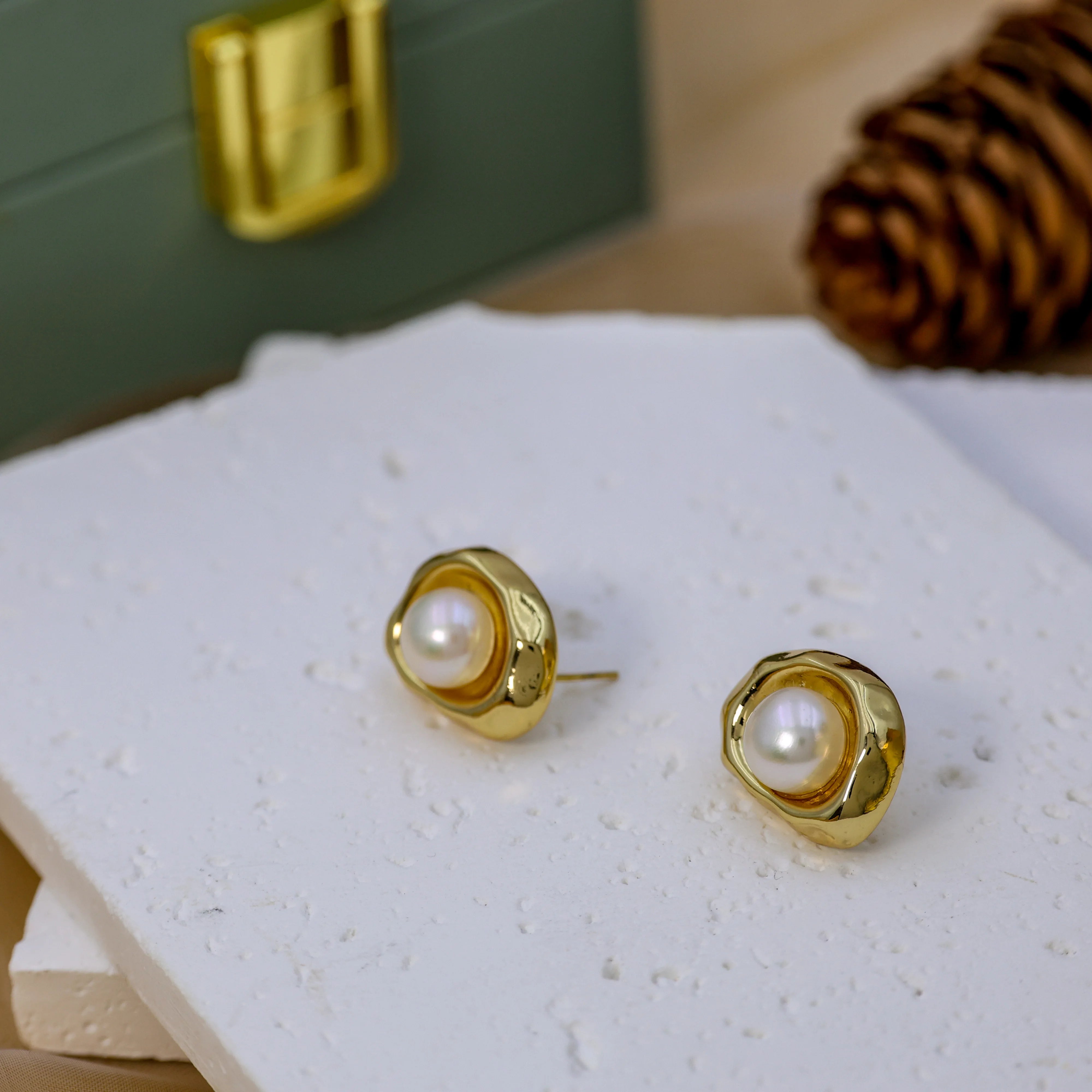 DIY Vintage Design Simple 925 Silver Needle Earring Gold-Plated Irregular Metal Natural freshwater Pearl Earrings