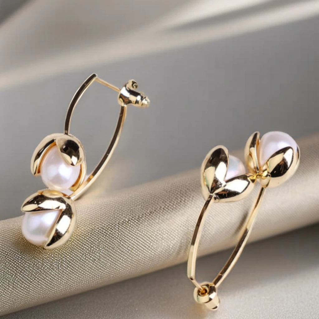 DIY Fashion Design Women's Trendy Tulip Earrings Freshwater Natural Pearls with18K gold Wedding Gift Wholesale Fashion Jewelry