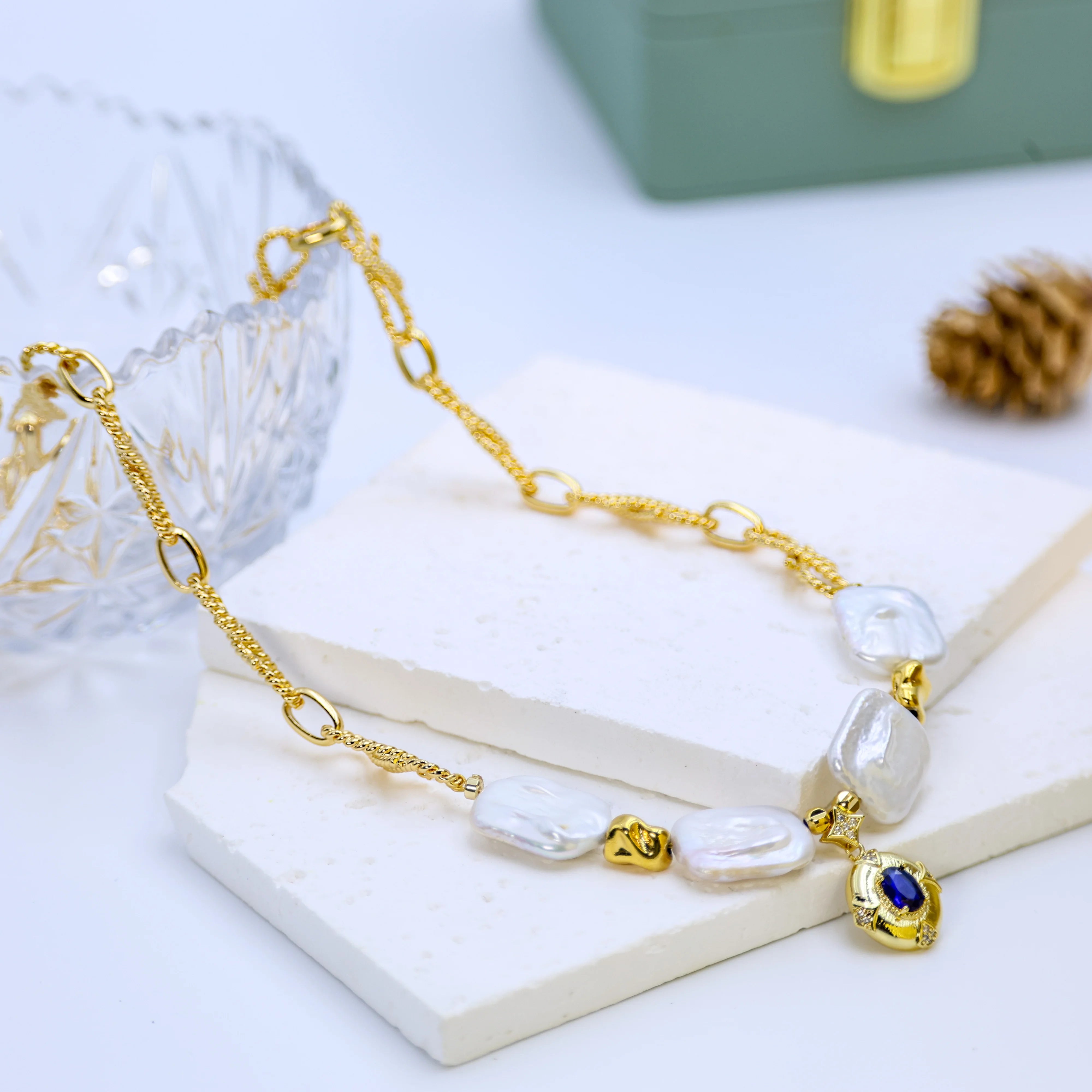Customizable natural freshwater pearl 18K gold-plated necklace with Baroque pearl high-end design High end DIY design products