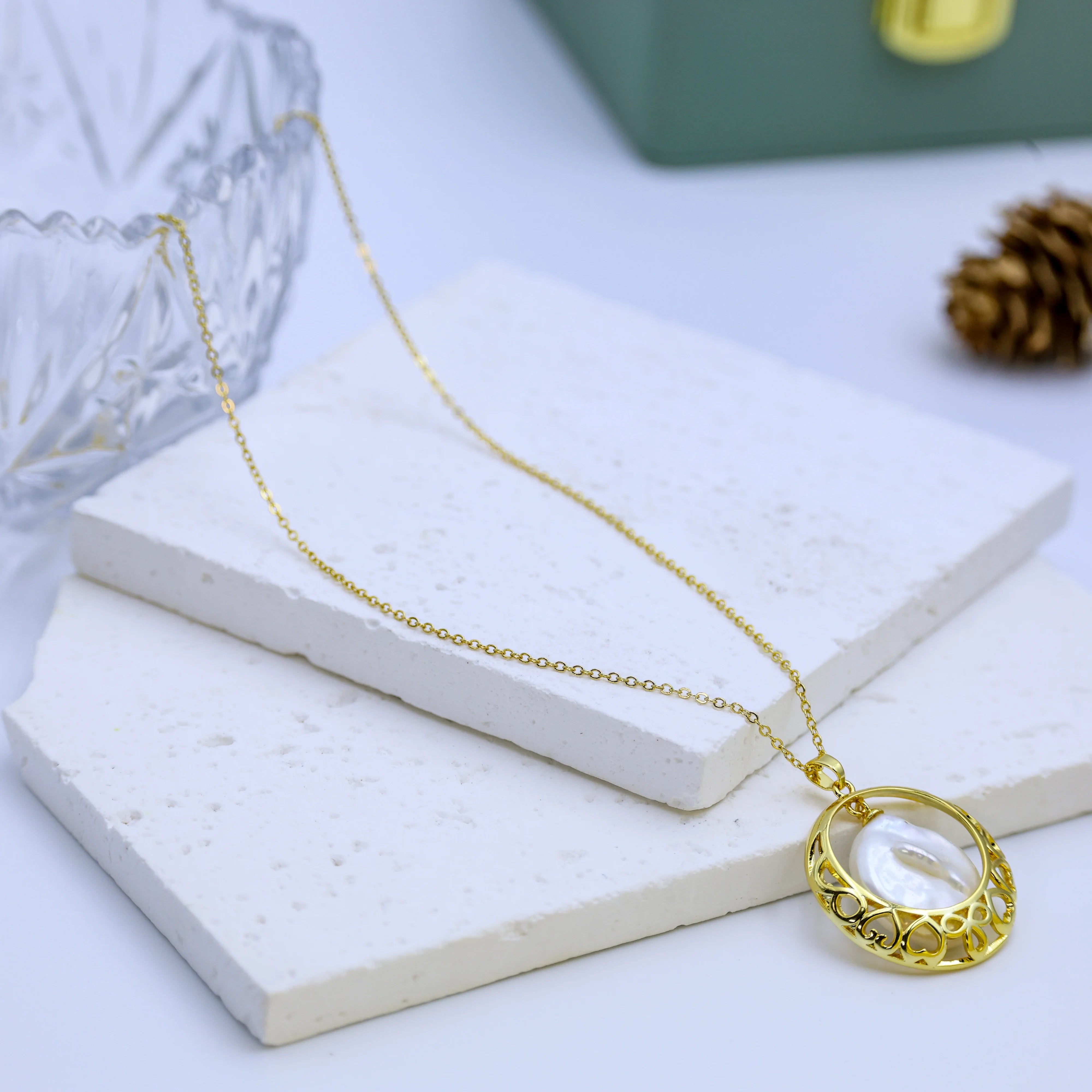 DIY Design Natural Freshwater Baroque Pearl Pendant unisex Necklace French Style Design 18K Gold Plating Trendy Gift