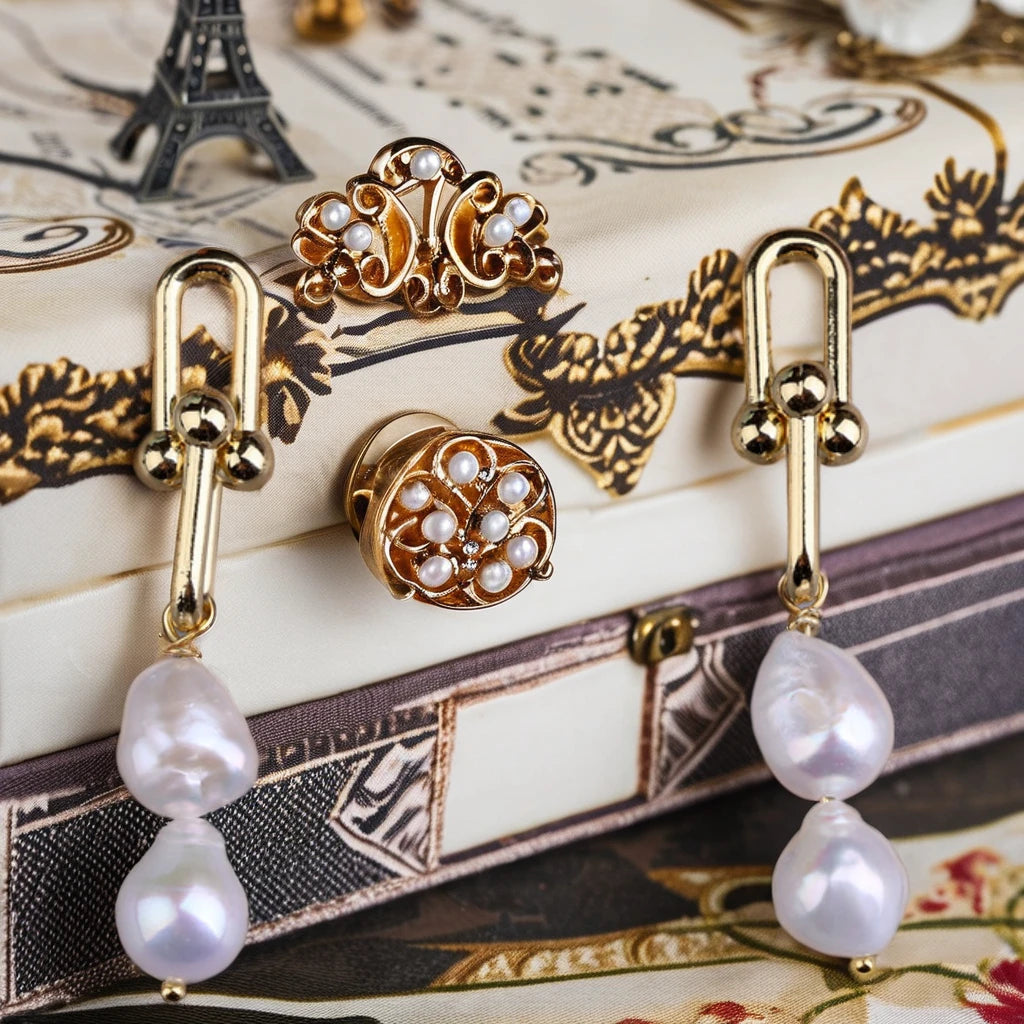 Ladies' DIY high-quality 18K gold-plated pearl earrings Natural freshwater pearl