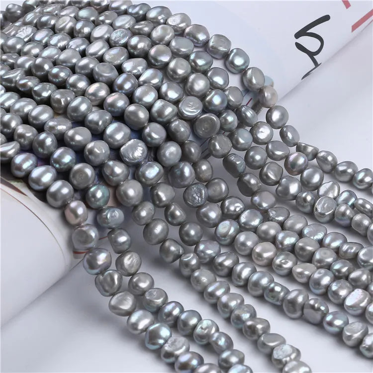 Natural freshwater pearls 7-8mm Freshwater Baroque Pearls Gray Silver Color Strands for Jewelry Use Customizable Hole