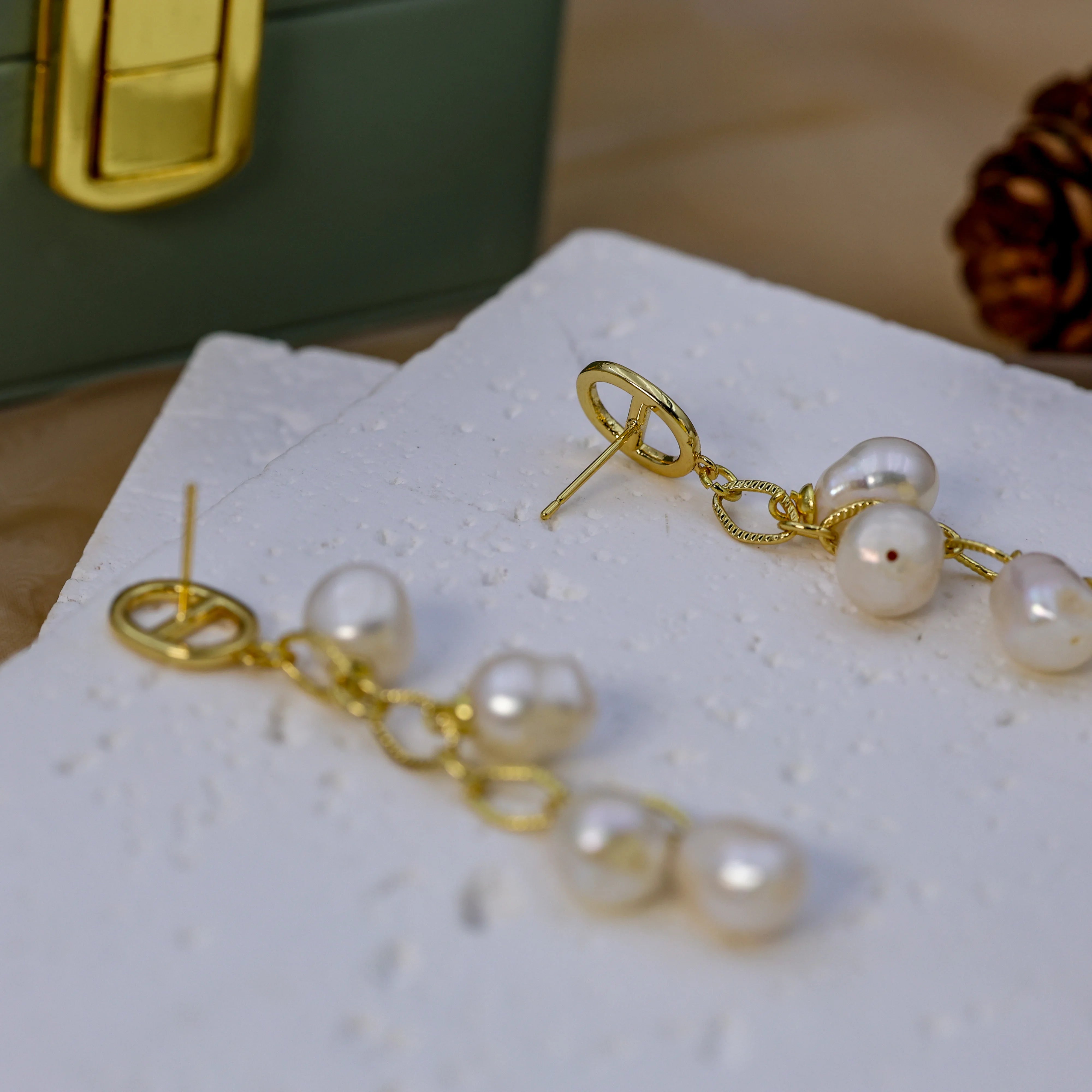 DIY Design Nature Freshwater Pearl Drop Earring Luxury Elegant Wedding Jewelry Gold Plating Gift Original Echo Eardrop