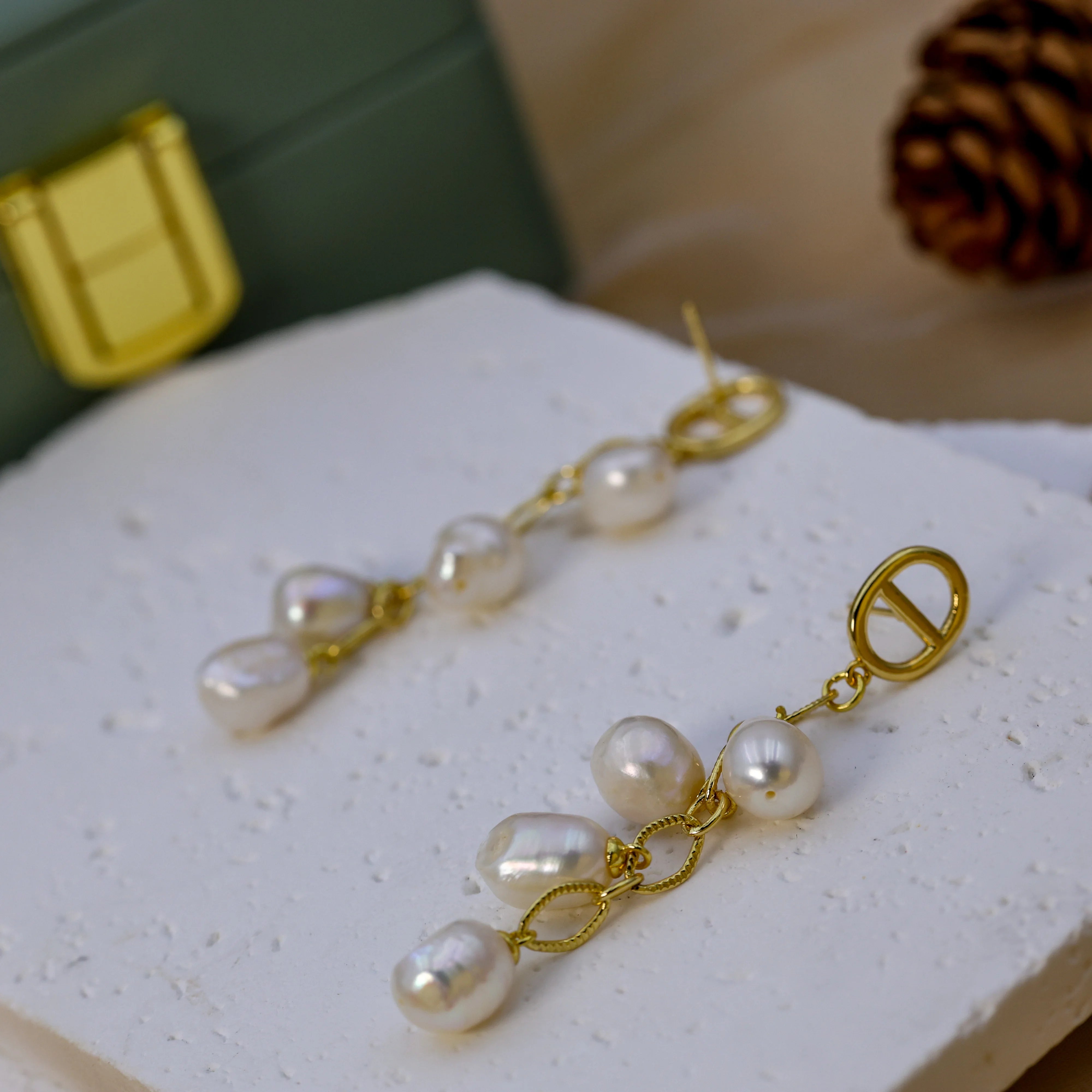 DIY Design Nature Freshwater Pearl Drop Earring Luxury Elegant Wedding Jewelry Gold Plating Gift Original Echo Eardrop
