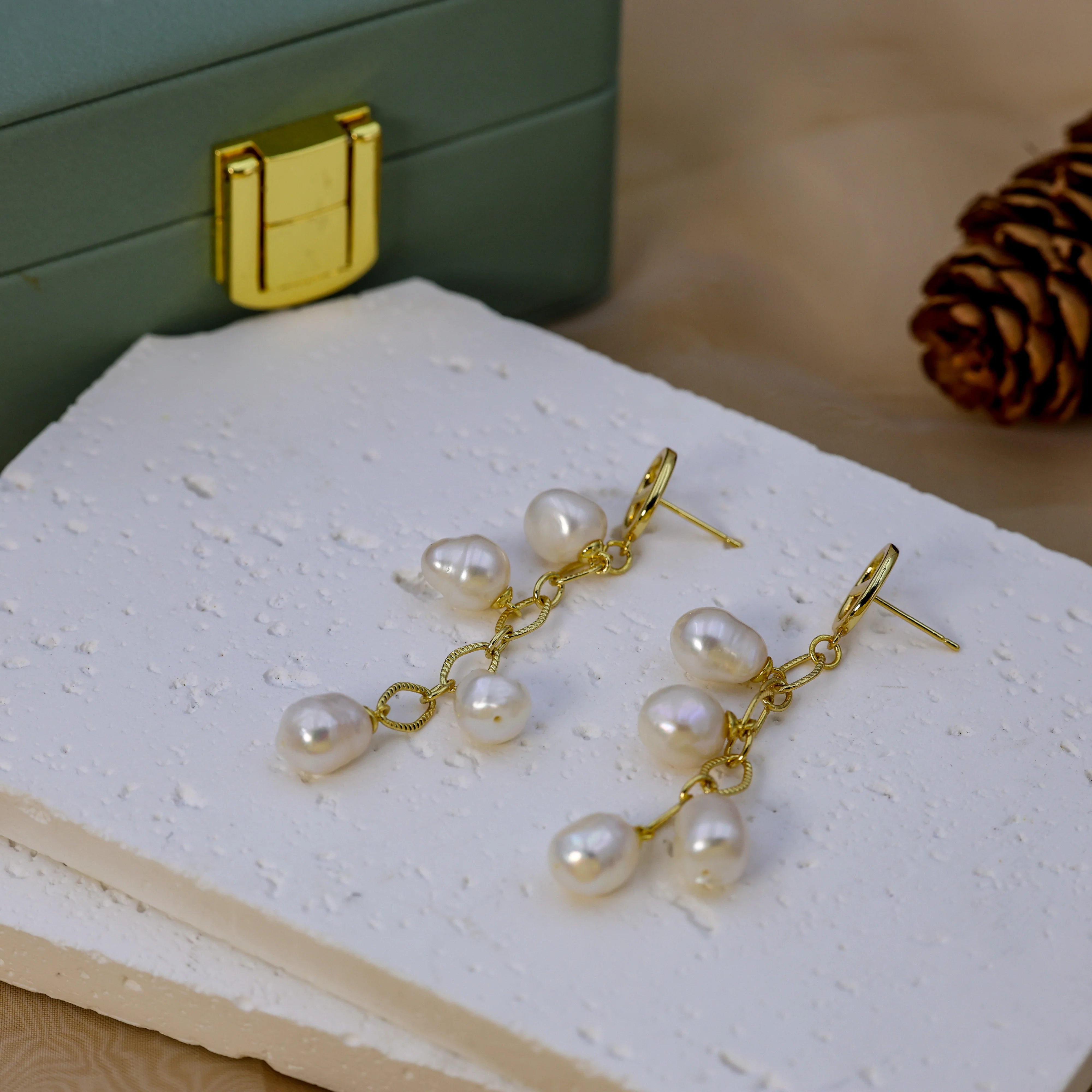 DIY Design Nature Freshwater Pearl Drop Earring Luxury Elegant Wedding Jewelry Gold Plating Gift Original Echo Eardrop