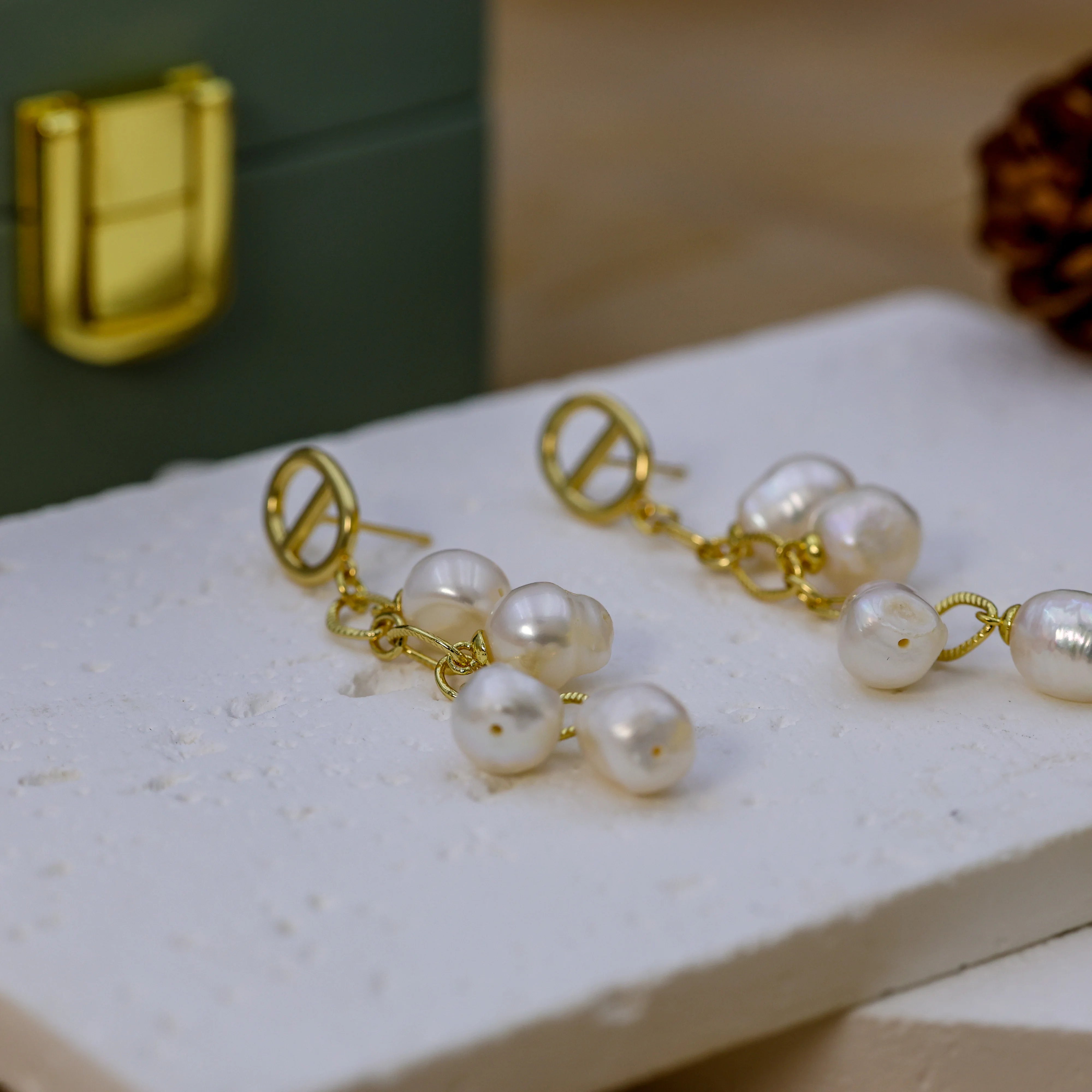 DIY Design Nature Freshwater Pearl Drop Earring Luxury Elegant Wedding Jewelry Gold Plating Gift Original Echo Eardrop