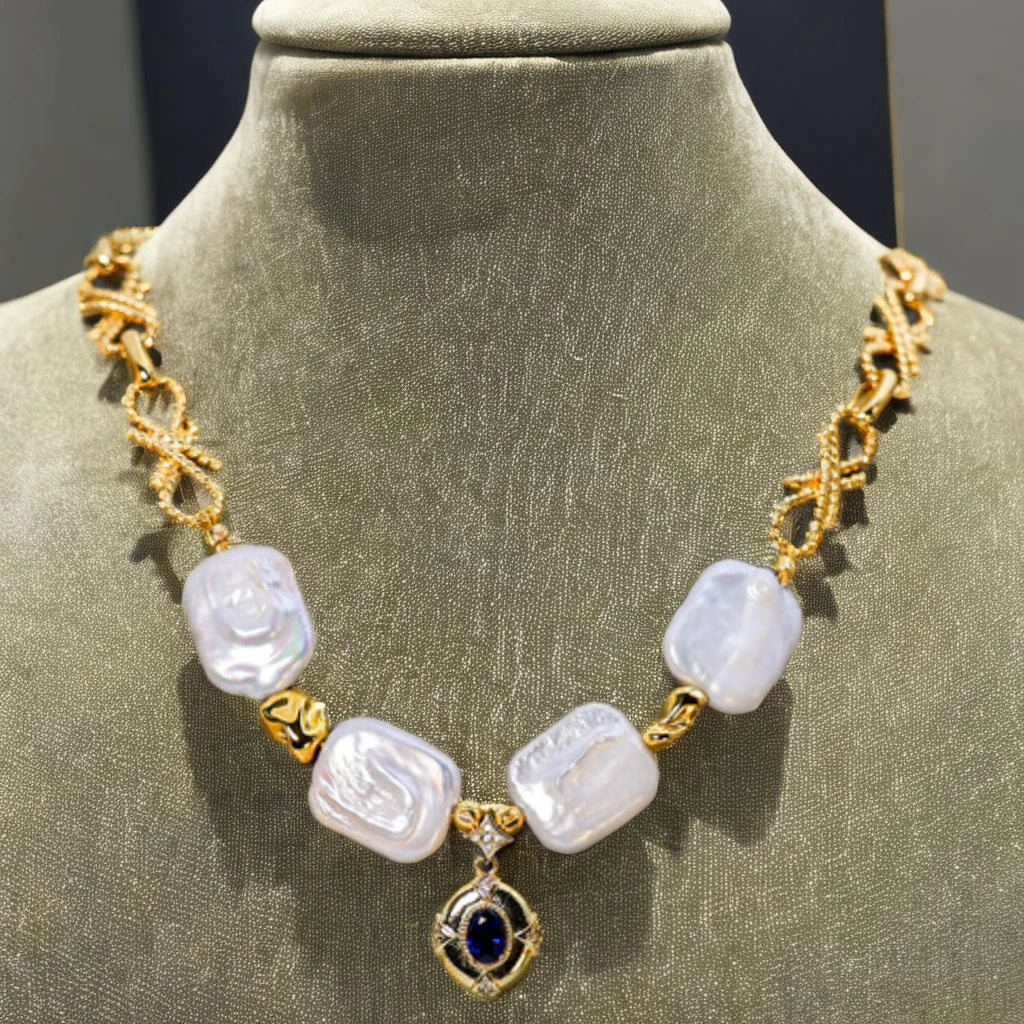 Customizable natural freshwater pearl 18K gold-plated necklace with Baroque pearl high-end design High end DIY design products