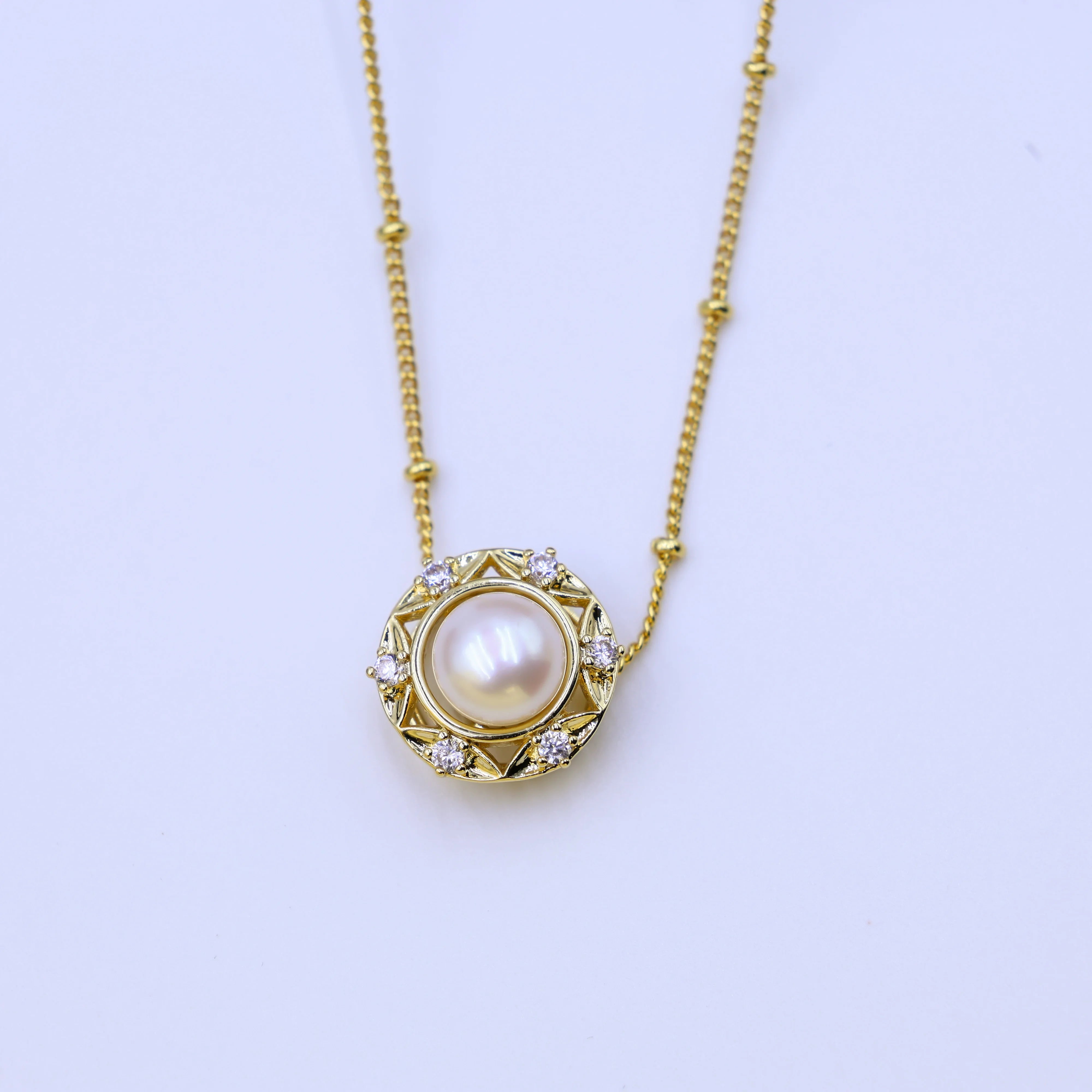 DIY Fashion Design Freshwater Natural Pearl 18K Gold Plated Necklace Cute Style for Wedding and Party Gift