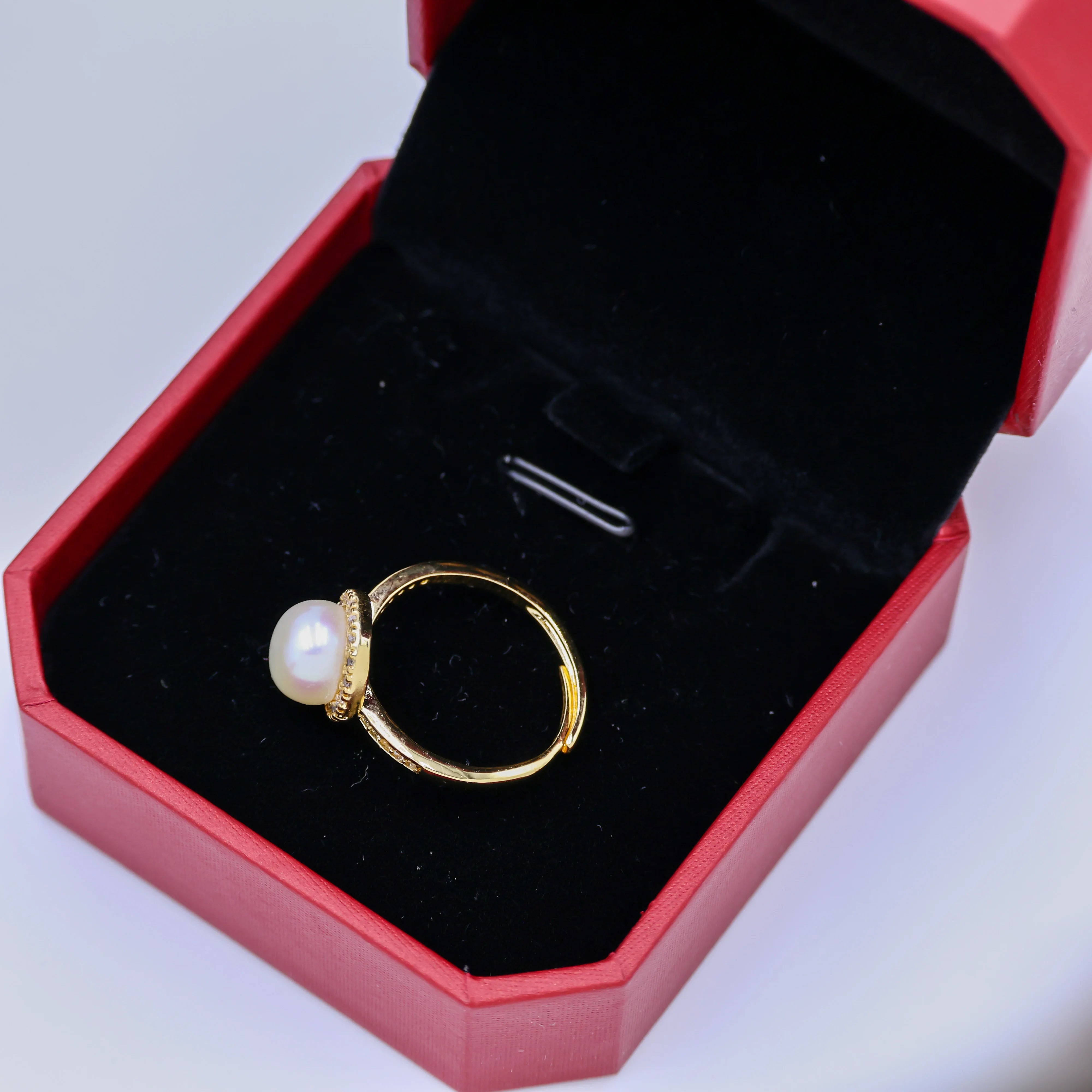 High Quality 18K Gold Plated Natural Freshwater Pearl Ring Luxury Adjustable Open Wedding Jewelry Wholesale