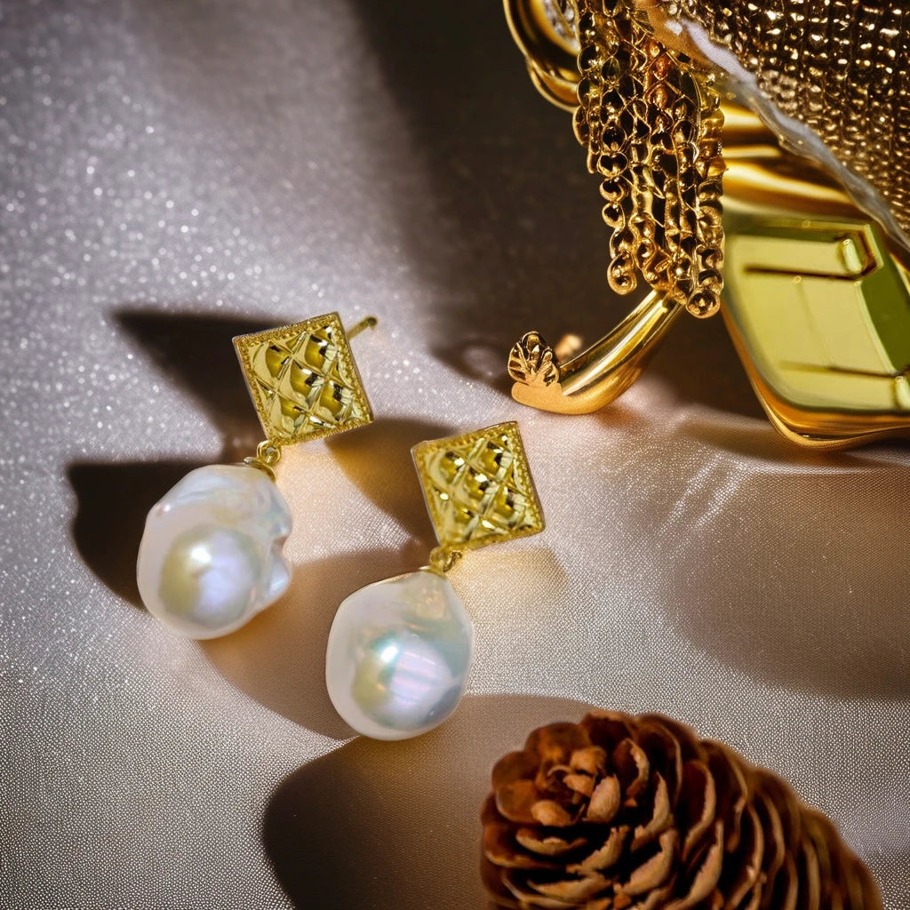 DIY Fashion Design Freshwater Baroque Pearl Earrings High Quality Dabarok Women's High End Earrings 18K gold-plated