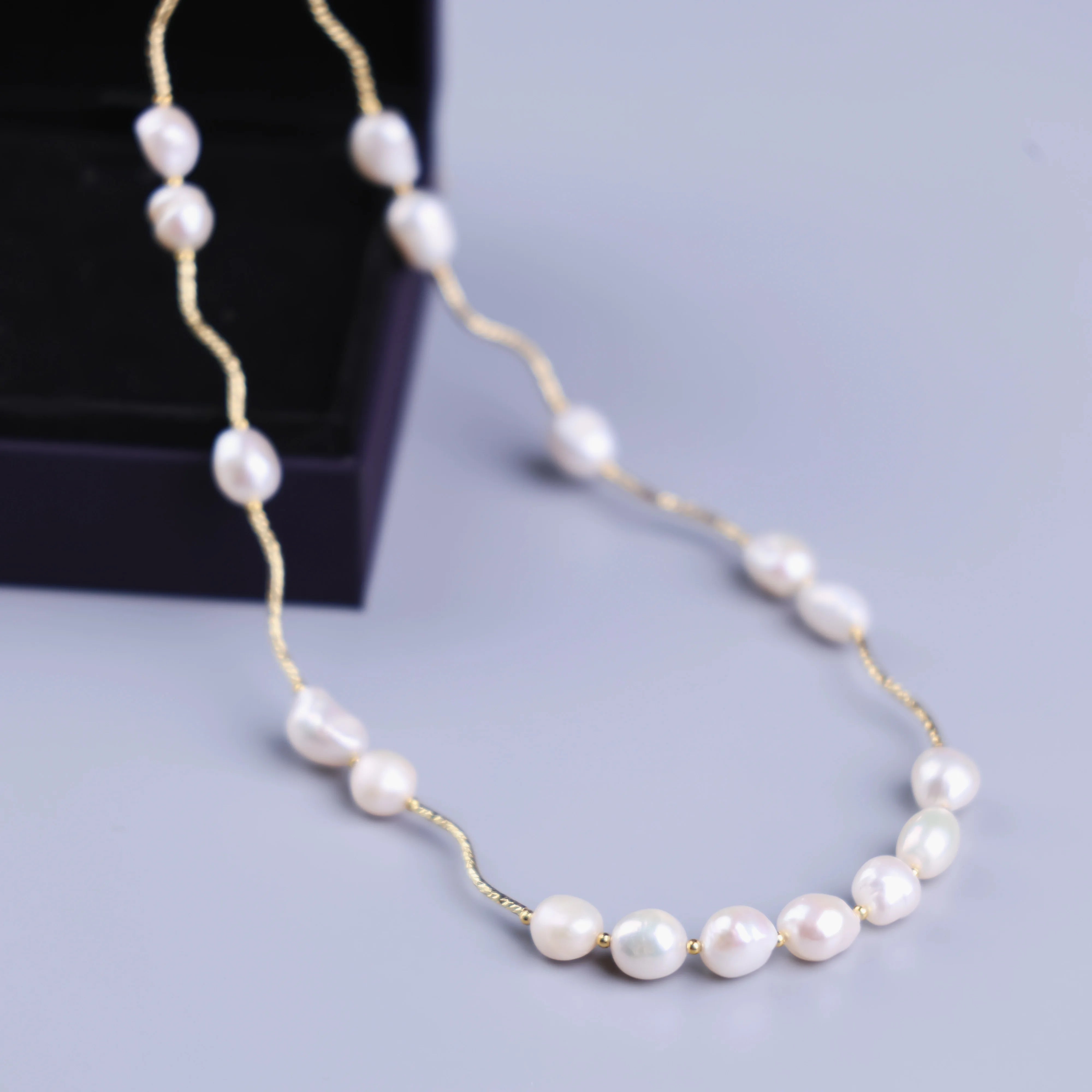 DIY Design Long necklace Women's Beautiful Natural Freshwater Pearl Necklace Paired with Dress, High end and Elegant gold-plated