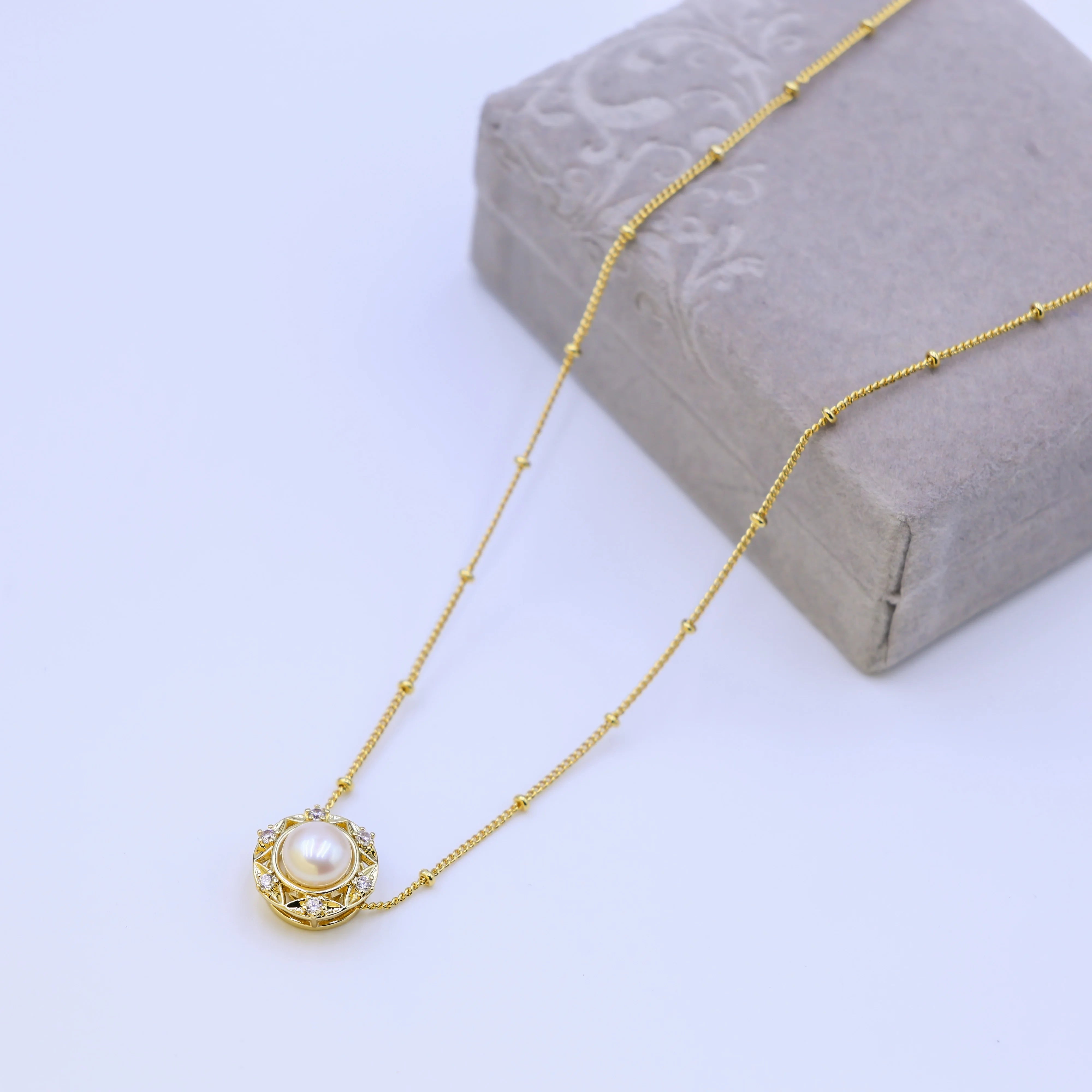 DIY Fashion Design Freshwater Natural Pearl 18K Gold Plated Necklace Cute Style for Wedding and Party Gift