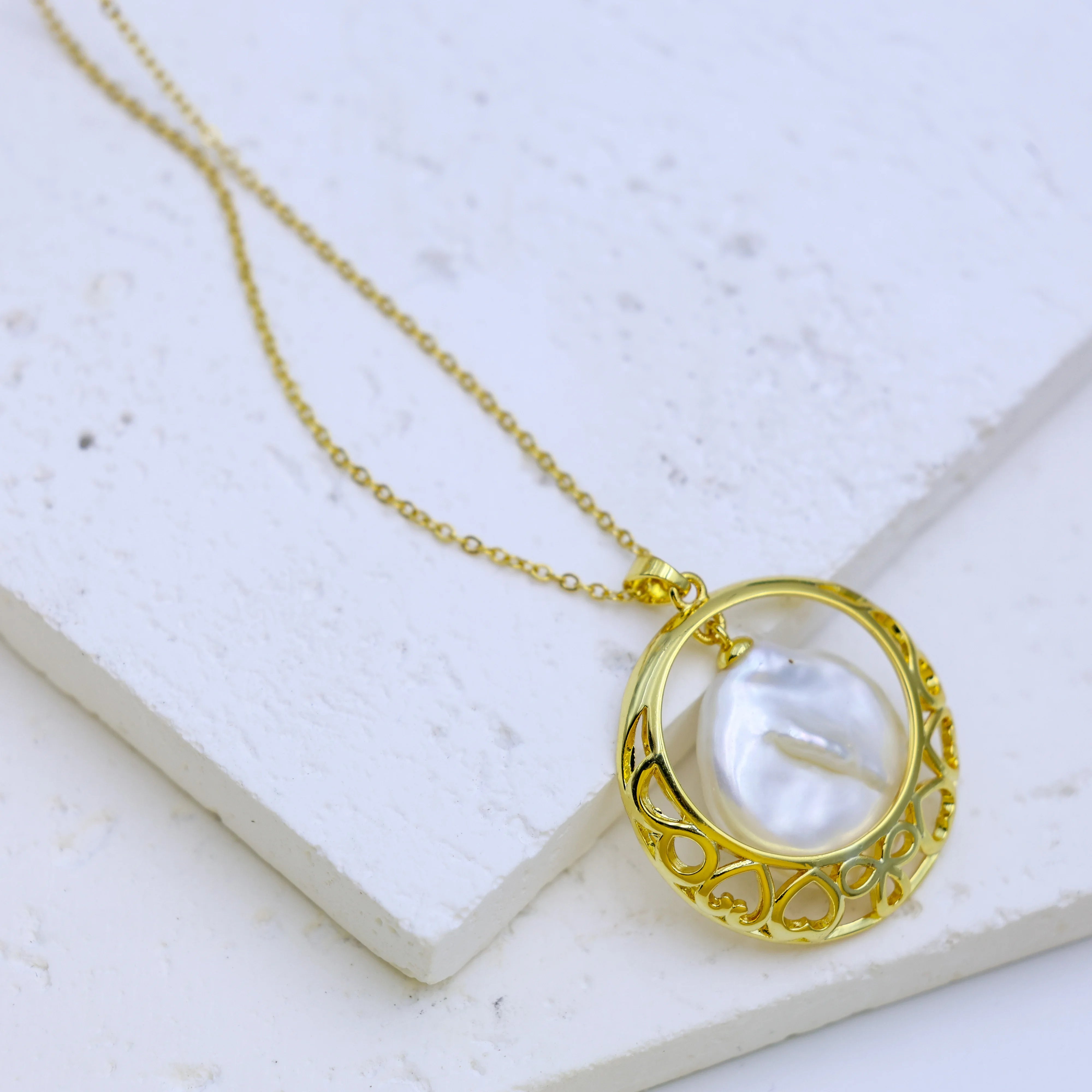 DIY Design Natural Freshwater Baroque Pearl Pendant unisex Necklace French Style Design 18K Gold Plating Trendy Gift