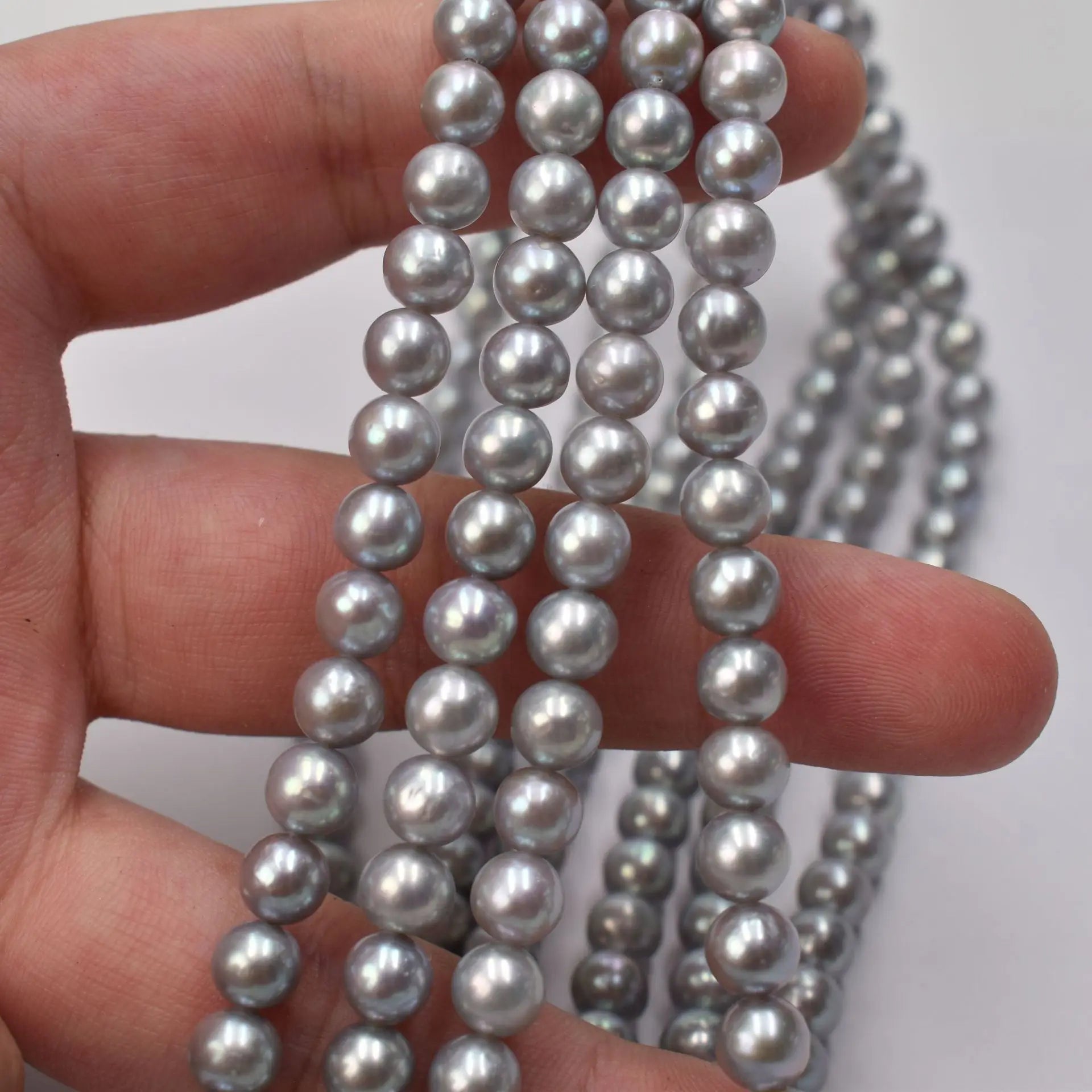 4A Grade 7-8mm Natural Gray Freshwater Pearls Loose round Pearl Drilled for DIY Jewelry & Jewelry Making