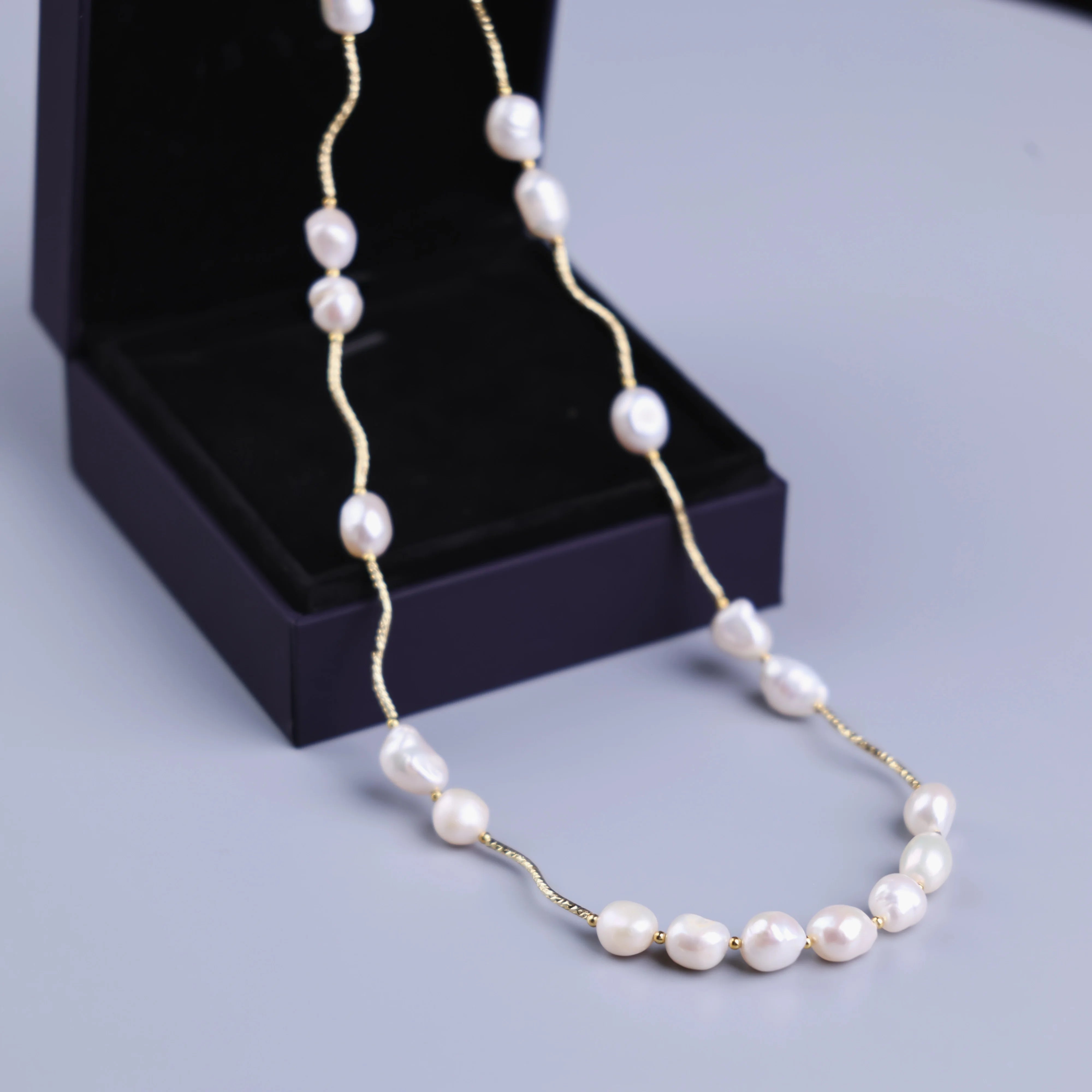 DIY Design Long necklace Women's Beautiful Natural Freshwater Pearl Necklace Paired with Dress, High end and Elegant gold-plated