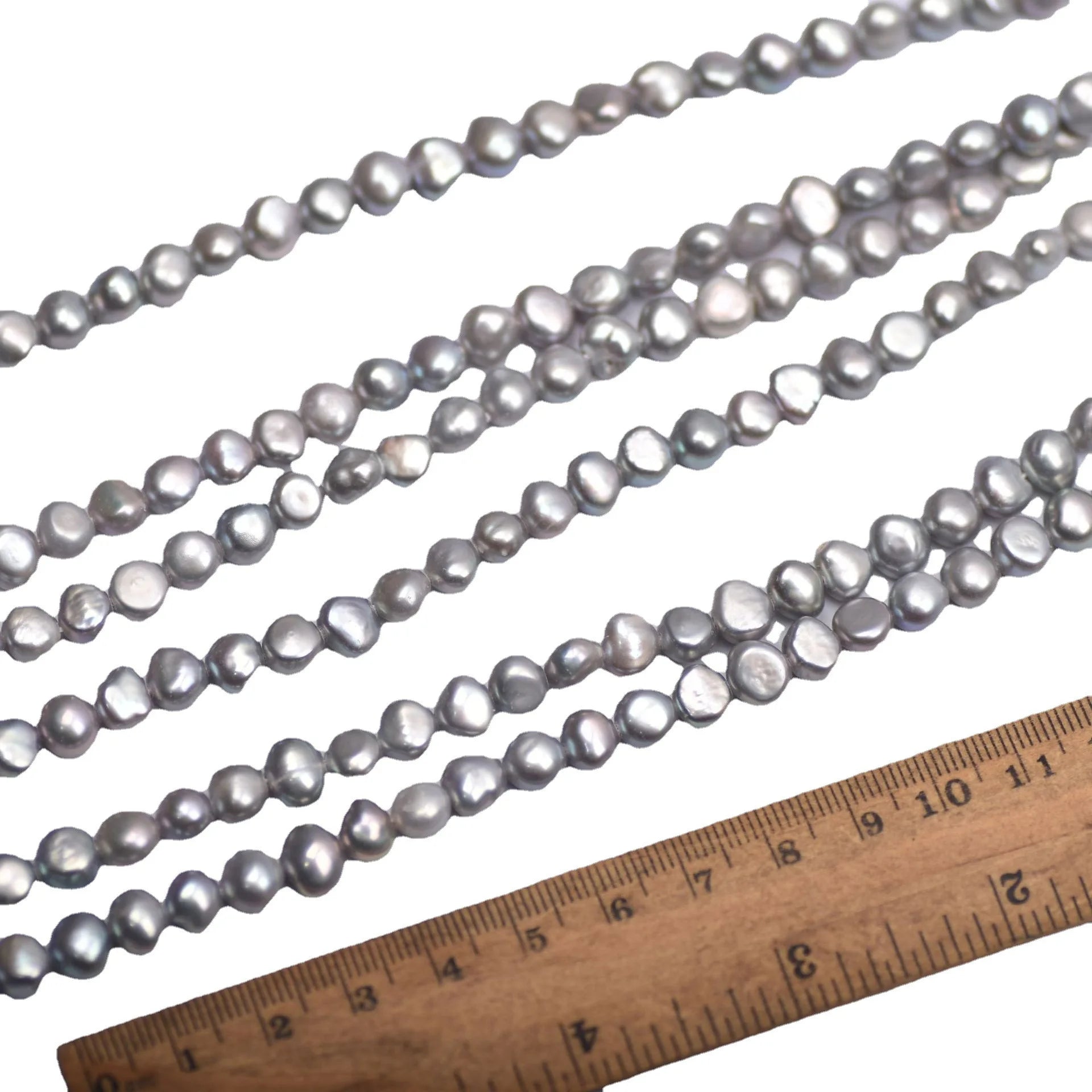 Natural freshwater pearls 7-8mm Freshwater Baroque Pearls Gray Silver Color Strands for Jewelry Use Customizable Hole