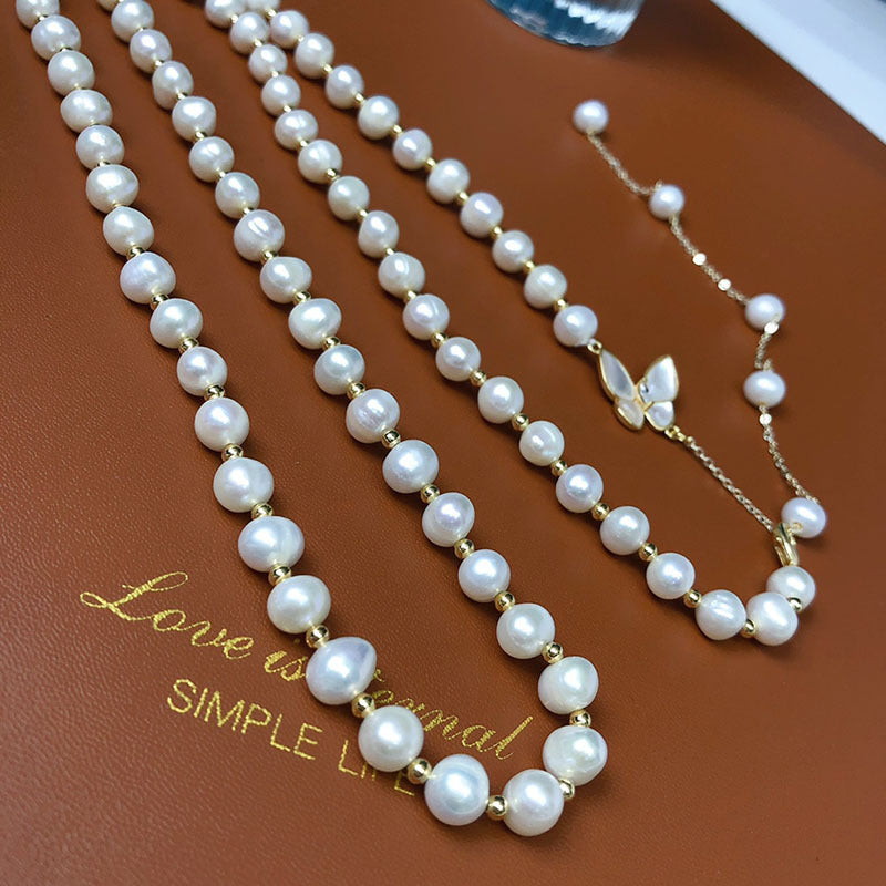 Natural Freshwater Pearl Necklace for Women - Adjustable Layering Butterfly Design, Minimalist Designer Jewelry