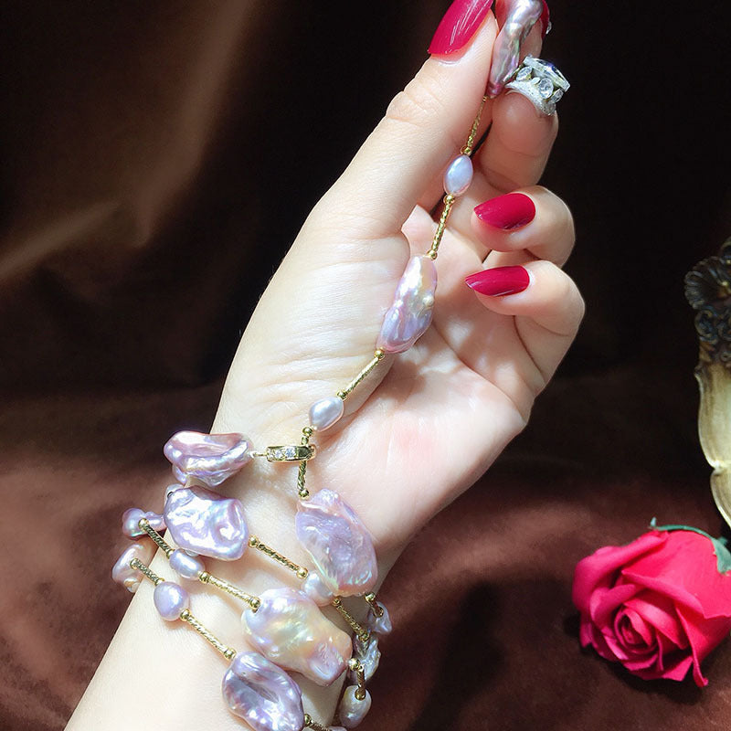 "Baroque Pearl Necklace | Raw Colorful Purple 6-14mm Unique Design for Women"