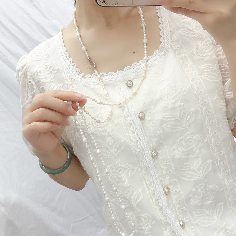 Double Layer Natural Freshwater Pearl Necklace for Women - Elegant Long Pendant Chain, Fashion Jewelry for Qipao and Wholesale